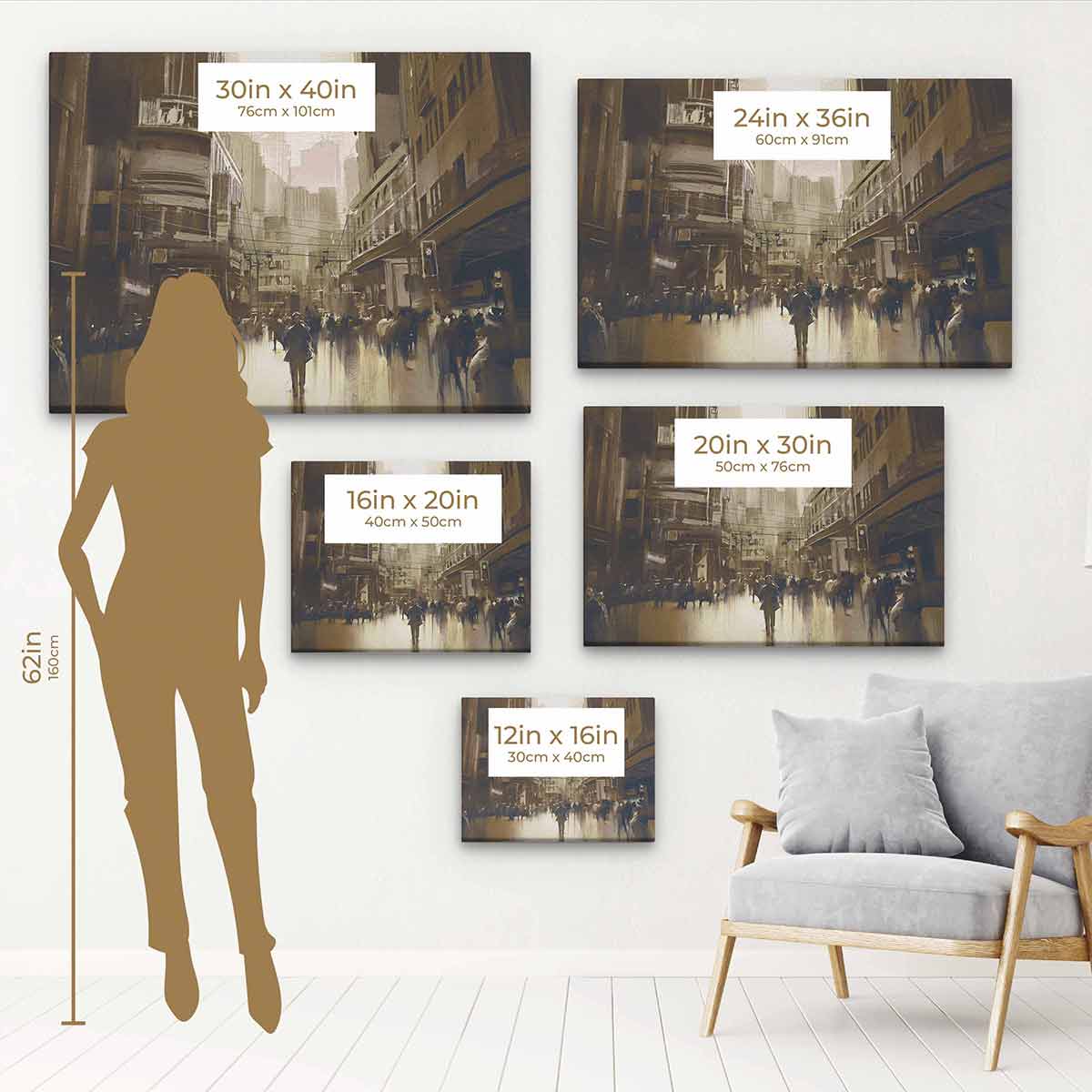 Brown City Street Wall Art Canvas Print - Urban Landscape Decor for Living Room, Bedroom & Office | 4956