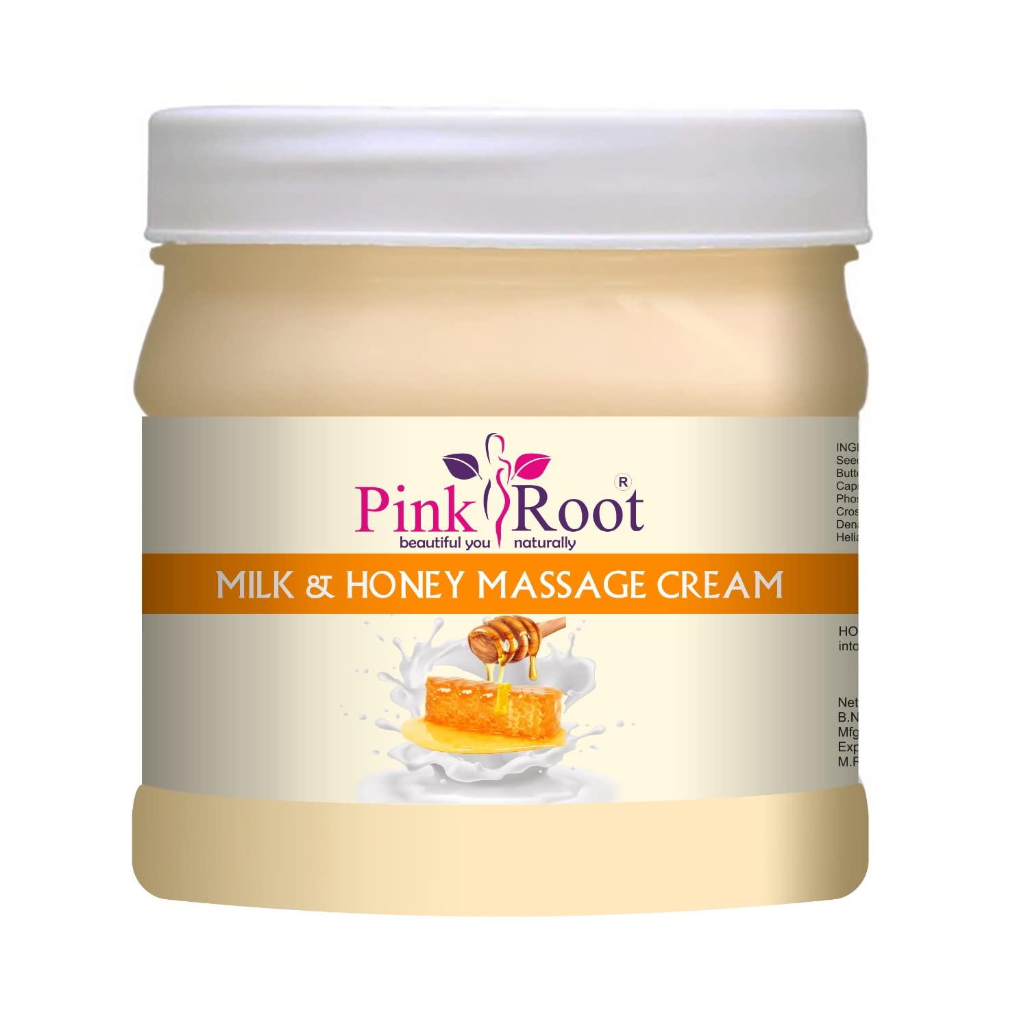 Pink Root Milk & Honey Massage Cream 500ml with Pearl Mask - Hydrating & Nourishing Skincare Set for Body & Face - Perfect for Spa, Relaxation & Self-Care Routines