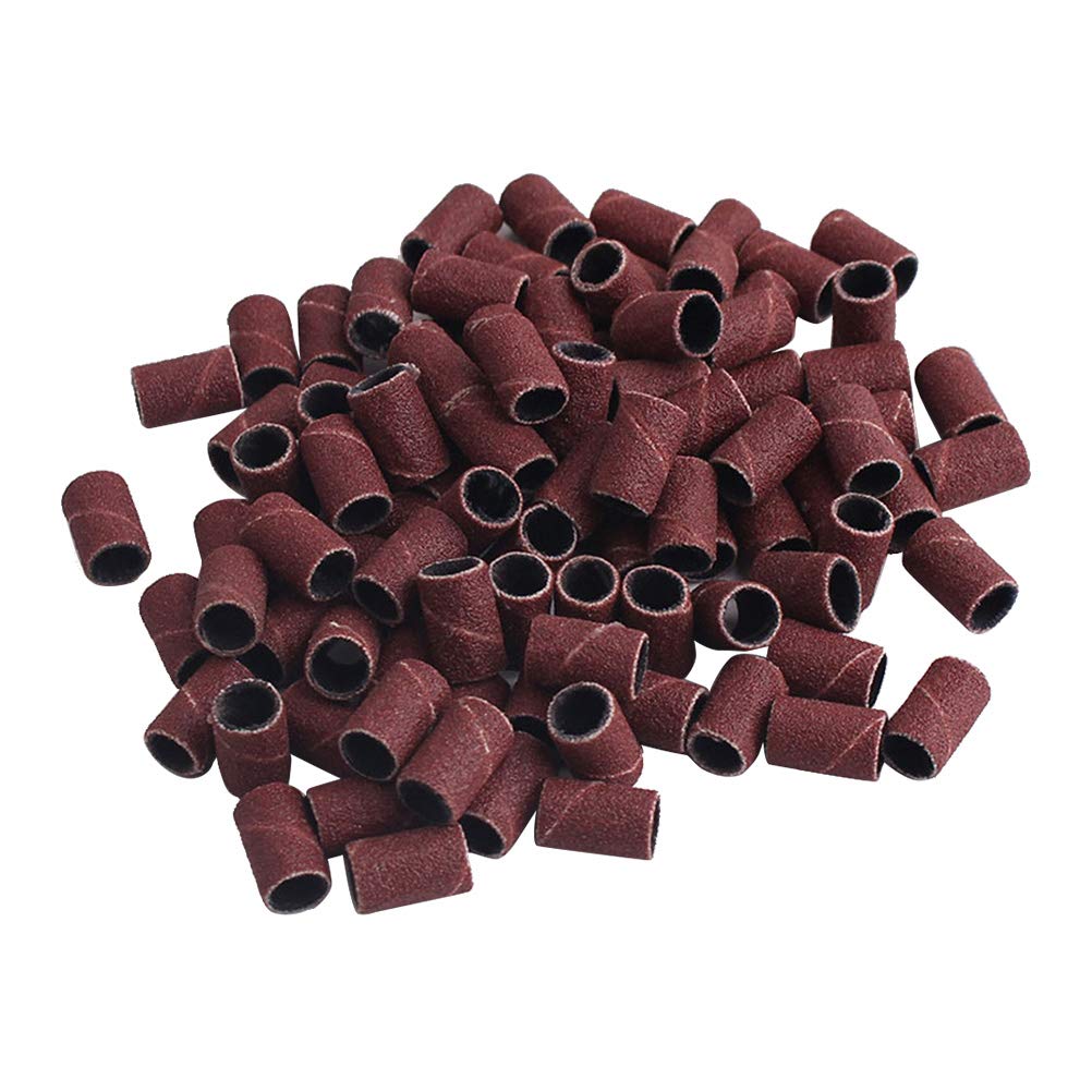 200pcs 180 Grit Nail Sanding Bands for Electric Drill Machine - Professional Manicure & Pedicure Tools with Frosted Roller Ring - Perfect for Nail Art, Toenail Filing & Salon Use at Home
