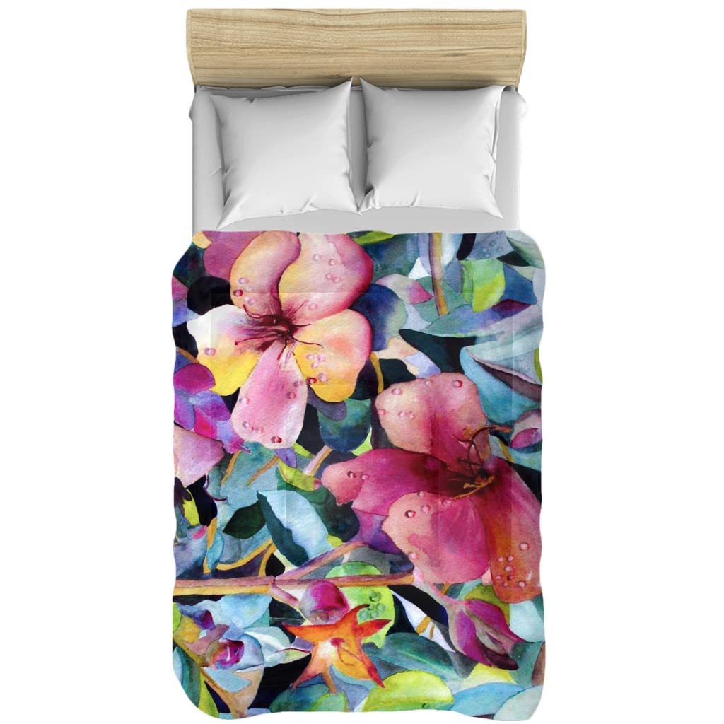 Artistic Watercolor Floral Comforter Set - Queen King Twin Size with 2 Pillowcases | Colorful Botanical Bedding for Girls & Women | Unique Gift for Home Decor, Bedroom Aesthetic & Cozy Sleep
