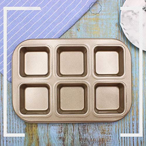 Zollyss Non-Stick Square Baking Pan - 6-Cavity Carbon Steel Mold for Bread, Cake, Fondant, Cookies & Tarts - Durable Bakeware Tool (Black, Pack of 1) - Perfect for Home Baking, Party Desserts & Holiday Treats