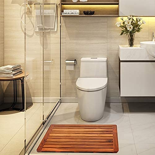 Premium Teak Shower Bench Seat with Large Bath Mat - Spa Quality Portable Bath Stool for Indoor & Outdoor Use - Perfect for Bathroom, Sauna, Poolside & Relaxation