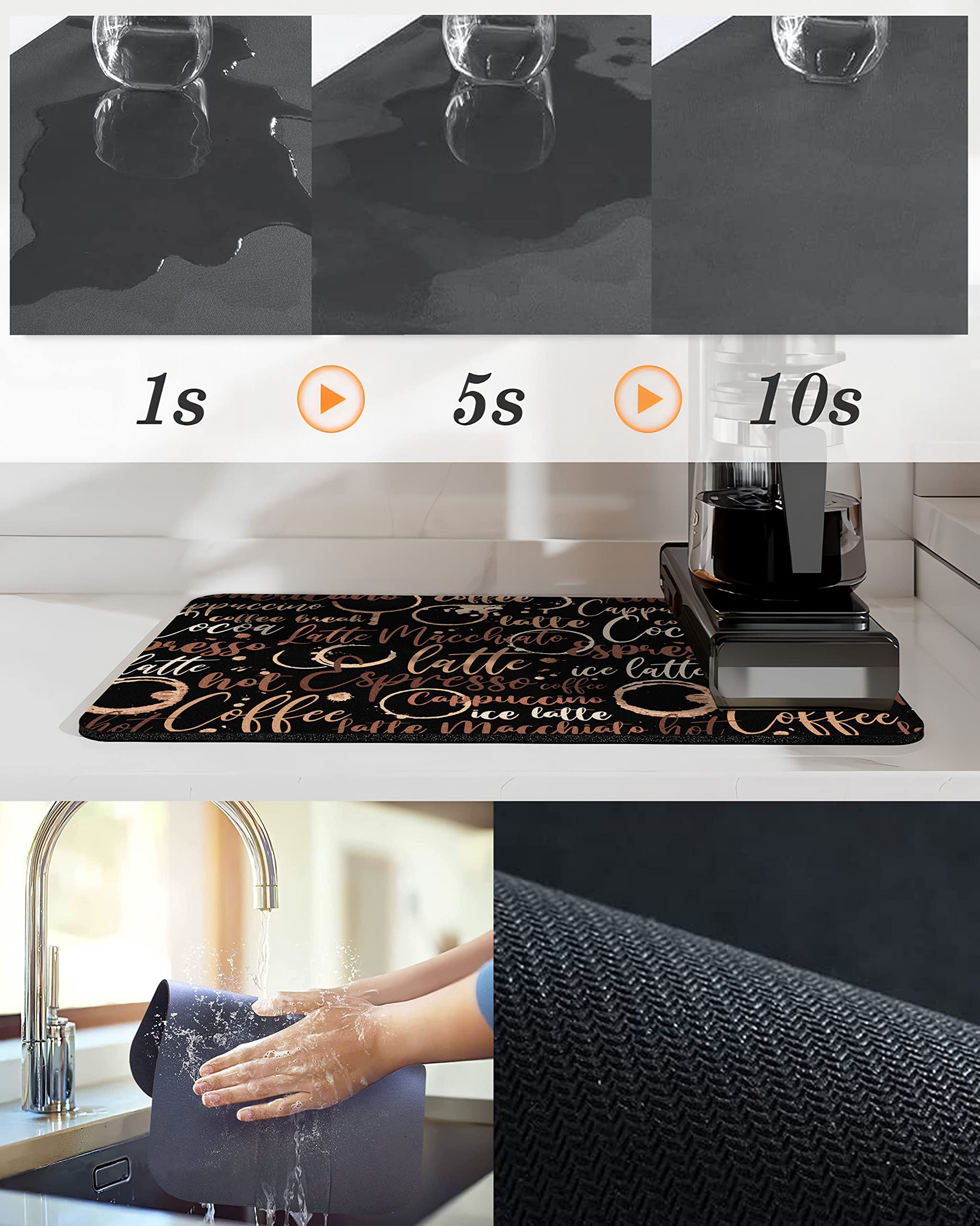 Premium Absorbent Coffee Bar Mat - Non-Slip Rubber Backed Countertop Protector (20x12 Inch) - Ideal for Kitchen Counter, Dish Drying & Decor - Perfect Gift for Coffee Lovers & Home Chefs