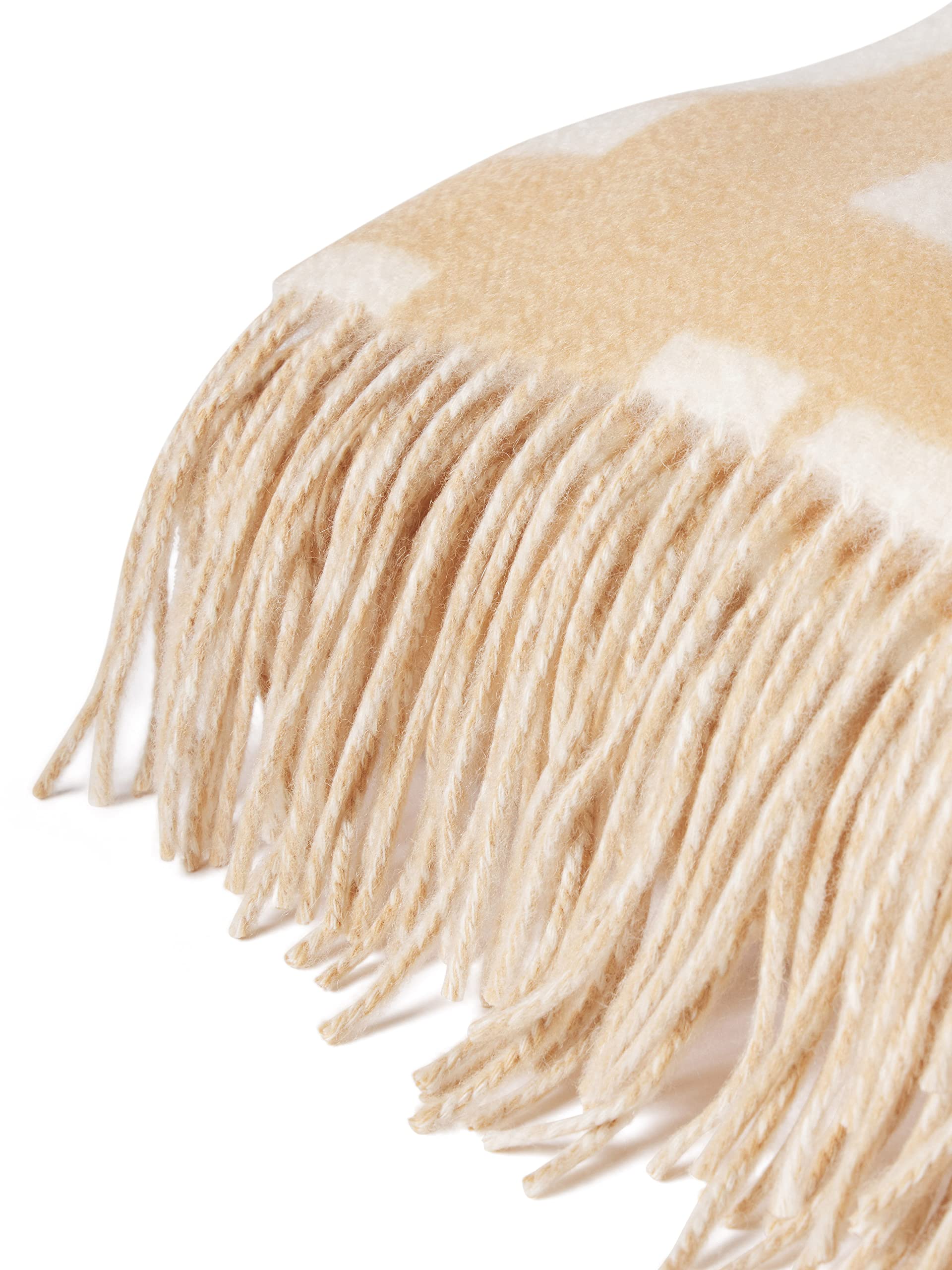 Luxury Reversible Cashmere Throw Blanket with Fringes - Ultra Soft Merino Wool & Mongolian Cashmere Blanket for Sofa, Bed & Home Decor - Warm Winter Accent Blanket (Camel/Beige, 70x50 Inches) - Perfect for Cozy Evenings, Gift Giving & Interior Styling
