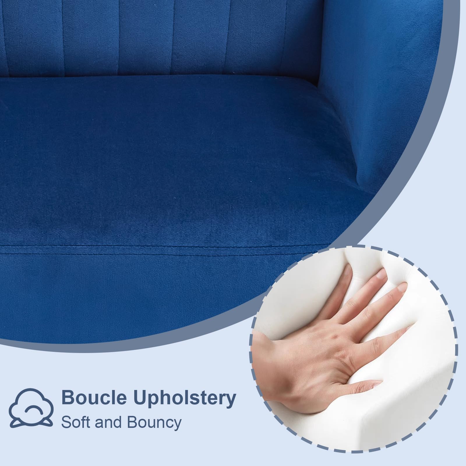 Luxury Modern Velvet Accent Chair - Comfy Upholstered Single Sofa with Armrests & High Back Support - Elegant Barrel Armchair with Sturdy Metal Legs for Living Room, Bedroom, Office & Vanity (Blue) - Perfect for Relaxing, Reading & Home Decor