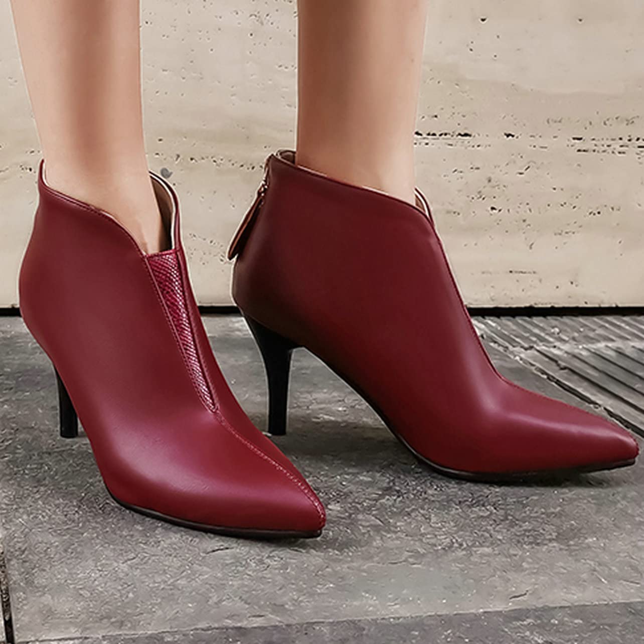 UniqueStride Women's Stiletto High Heel Ankle Booties - Pointed Toe Back Zipper Short Boots for Party, Night Out & Office Wear