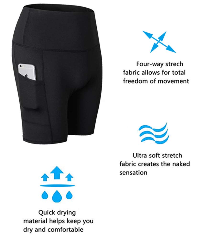 YAKER Women's High-Waisted Yoga Shorts - Breathable Workout Running Shorts with Side Pockets for Gym, Pilates & Home Exercise