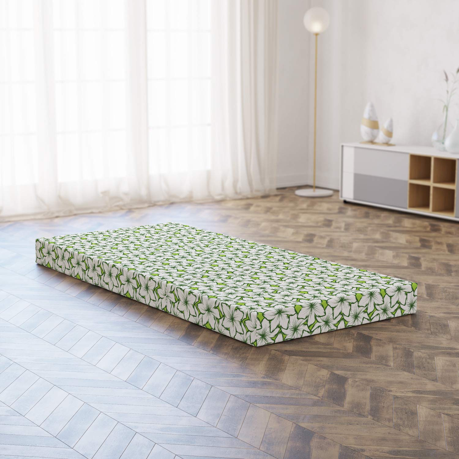 Ambesonne Floral Foldable Mattress - Nature Outline Flower Petals Design, 74.8