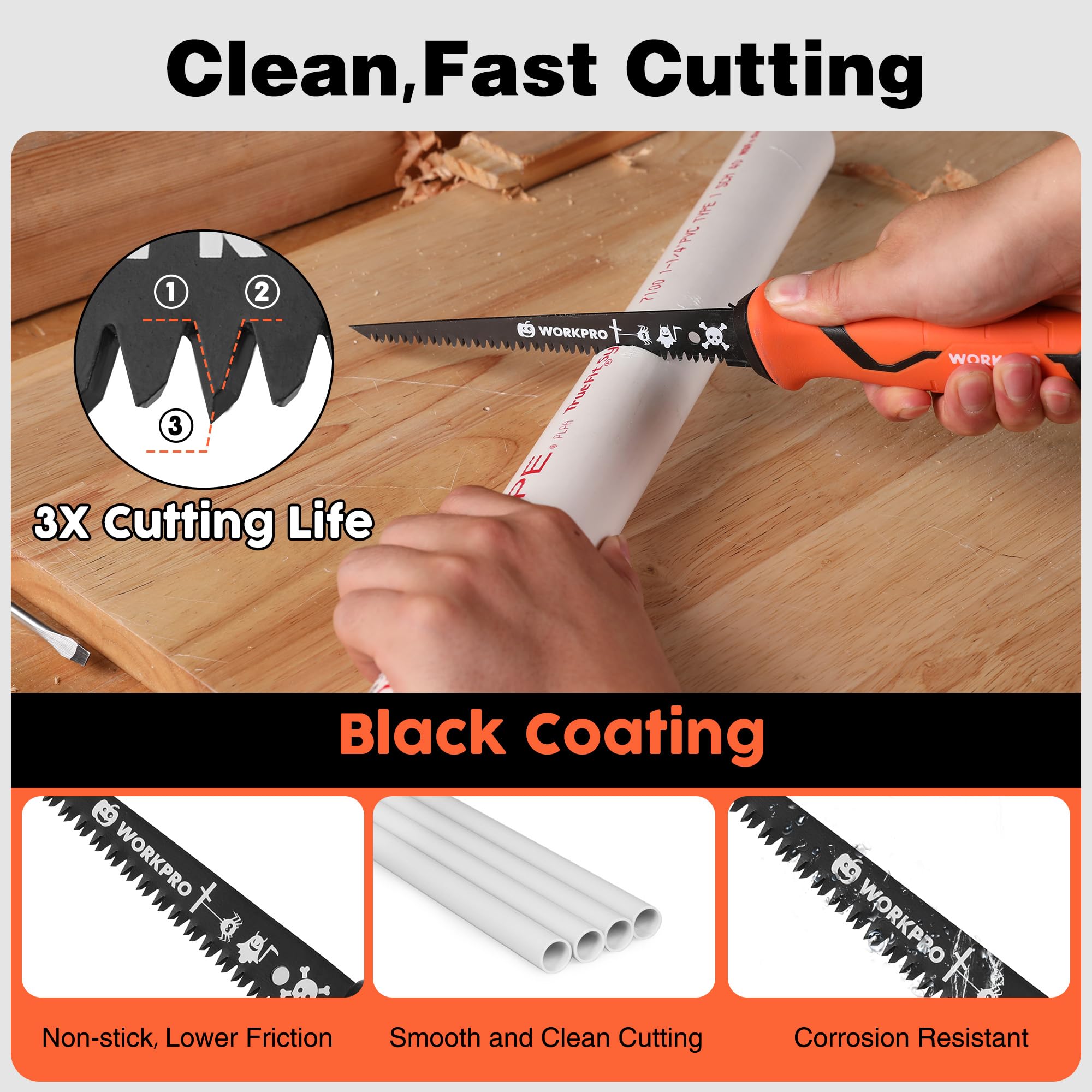 WORKPRO 6-inch Drywall Saw - Fast Cutting Bi-Metal Keyhole Saw with TPR Grip - Professional Jab Saw for Sheetrock, Pumpkin Carving & DIY Projects - Includes Gift Box - Perfect for Home Renovation, Wall Repair & Holiday Decorating