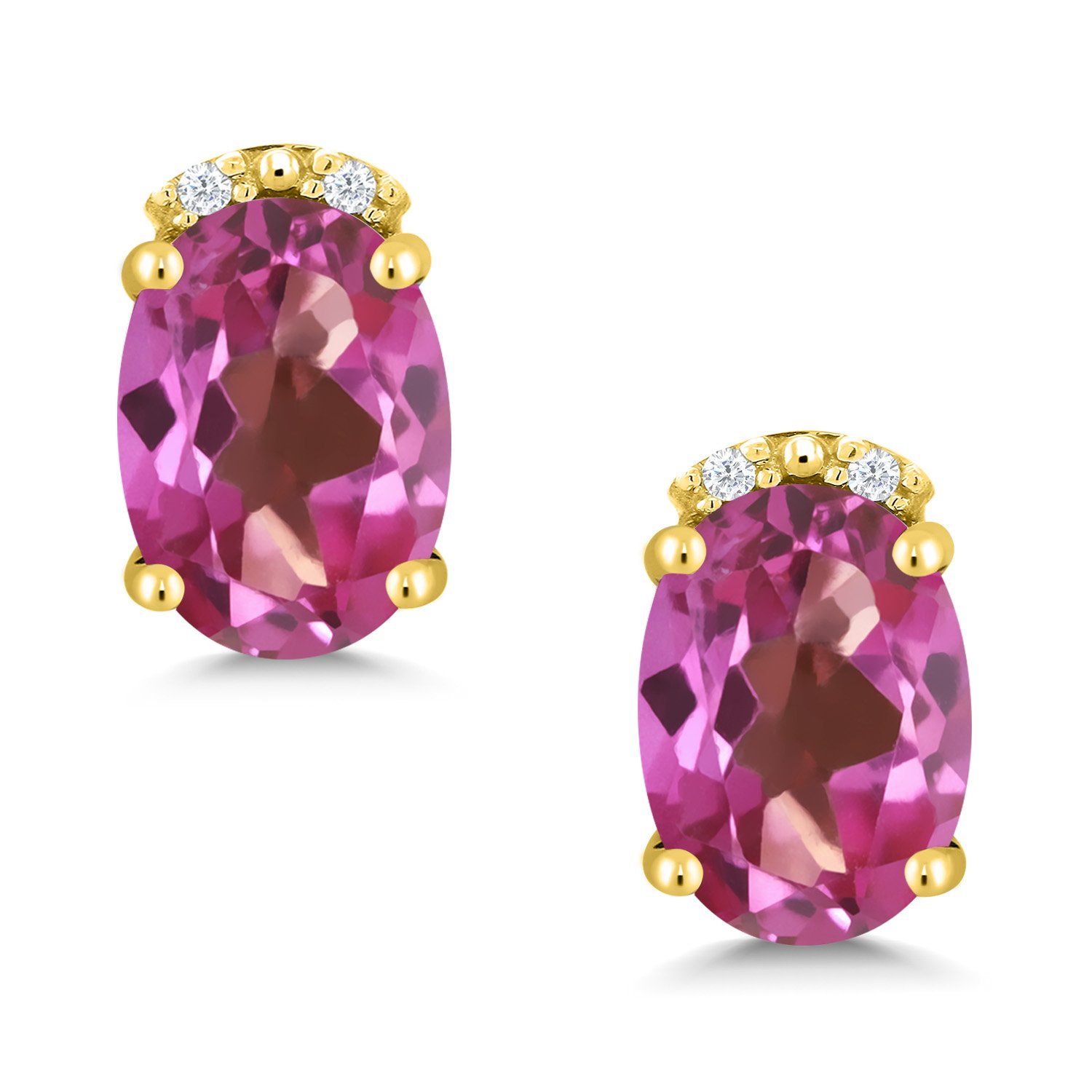 Gem Stone King 7X5MM Oval Gemstone Birthstone & White Diamond Earrings - 10K Solid Gold Stud Earrings for Women | Perfect Jewelry Gift for Mom, Wife, Her | Elegant for Weddings, Anniversaries & Special Occasions