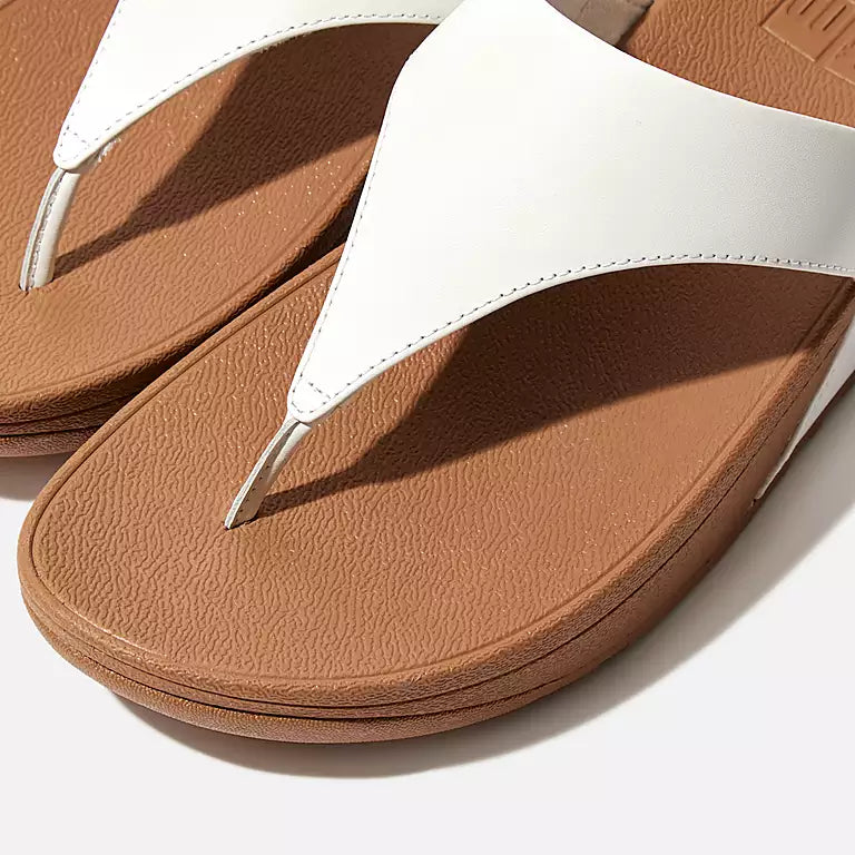 FitFlop Lulu Leather Sandals for Women - Comfortable White Leather Flip Flops with Arch Support | Perfect for Beach, Pool, and Summer Vacation Outfits