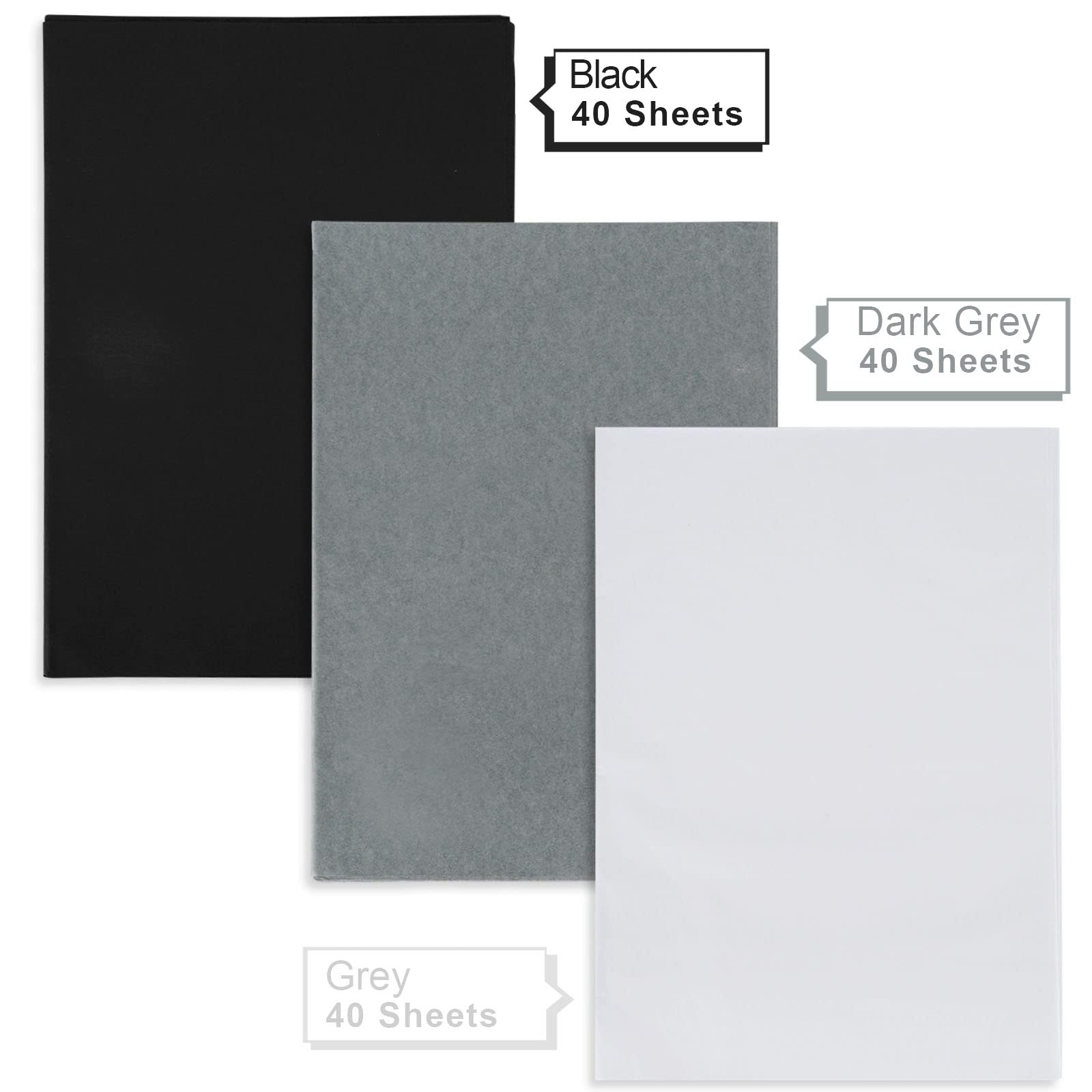 Premium Whaline 120-Sheet Assorted Black & Gray Tissue Paper for Gift Wrapping, DIY Crafts, Paper Flowers - 15