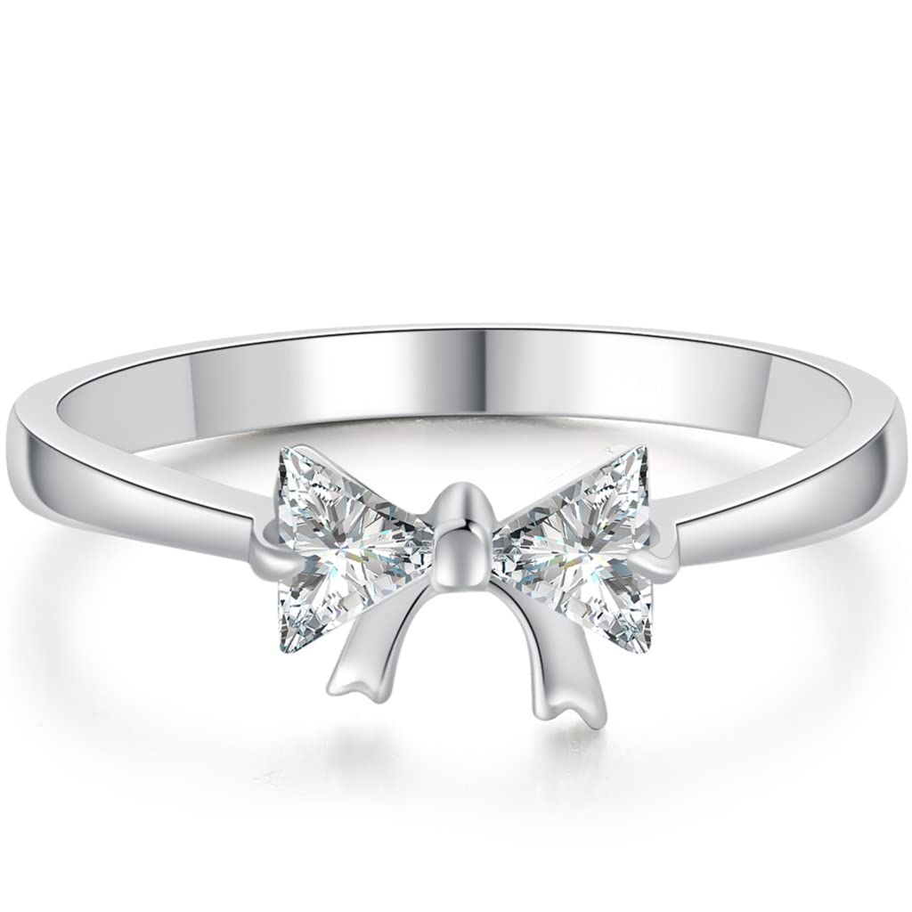 3-13 Size Stainless Steel Bow Tie Knot Cubic Zirconia Ring for Women - Wedding, Engagement, Promise & Anniversary Gift (Perfect for Valentine's Day, Proposals & Special Occasions)