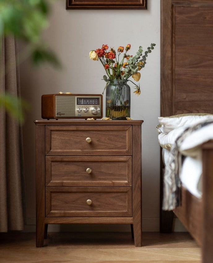 Premium Black Walnut Solid Wood Nightstand - Handcrafted Bedside Table with Drawer for Bedroom, Living Room & Guest Room - Modern & Rustic Home Decor Furniture