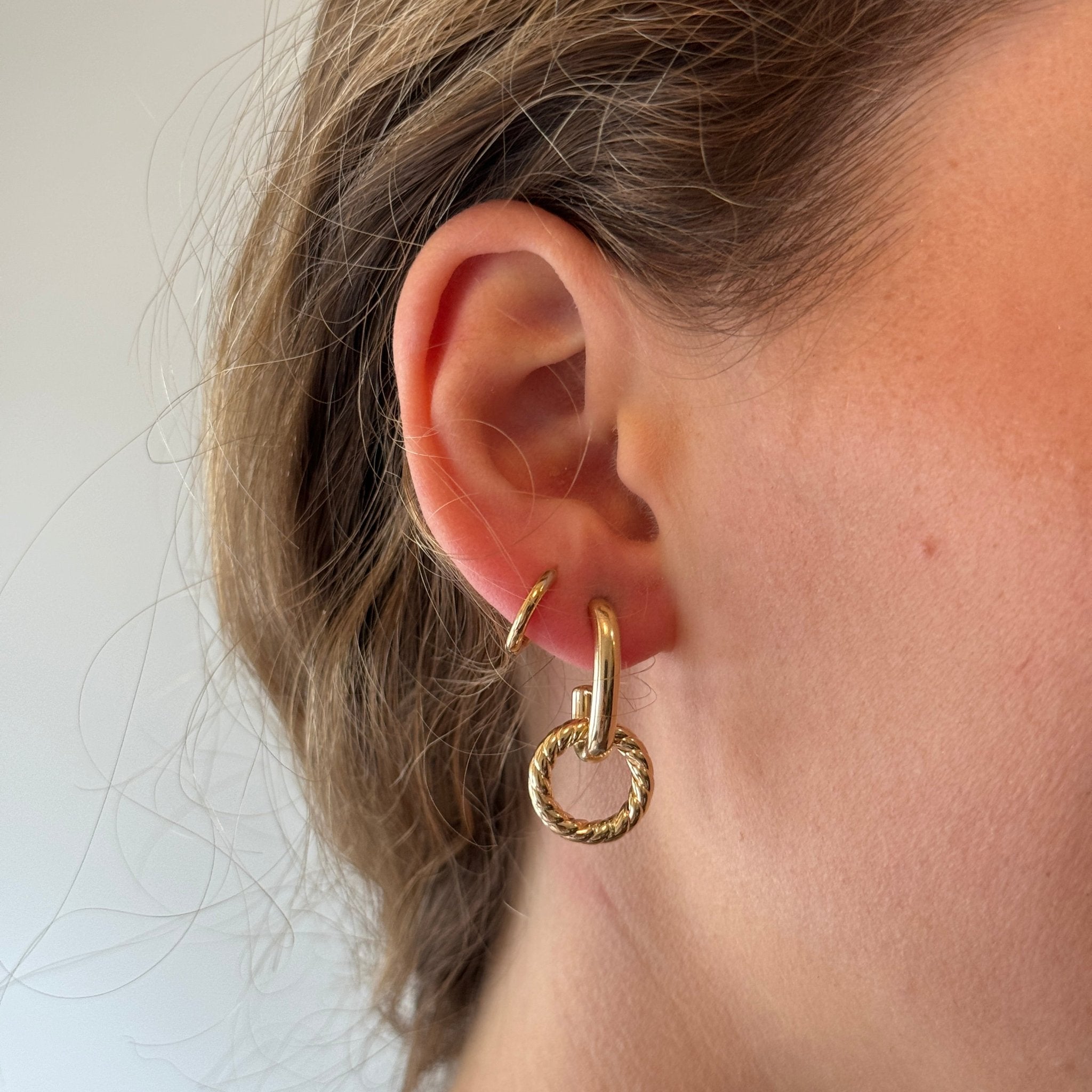14K Yellow Gold Italian Rope & Polished Link Earrings for Women - Elegant Dangle Hoop Earrings for Party, Wedding & Everyday Wear