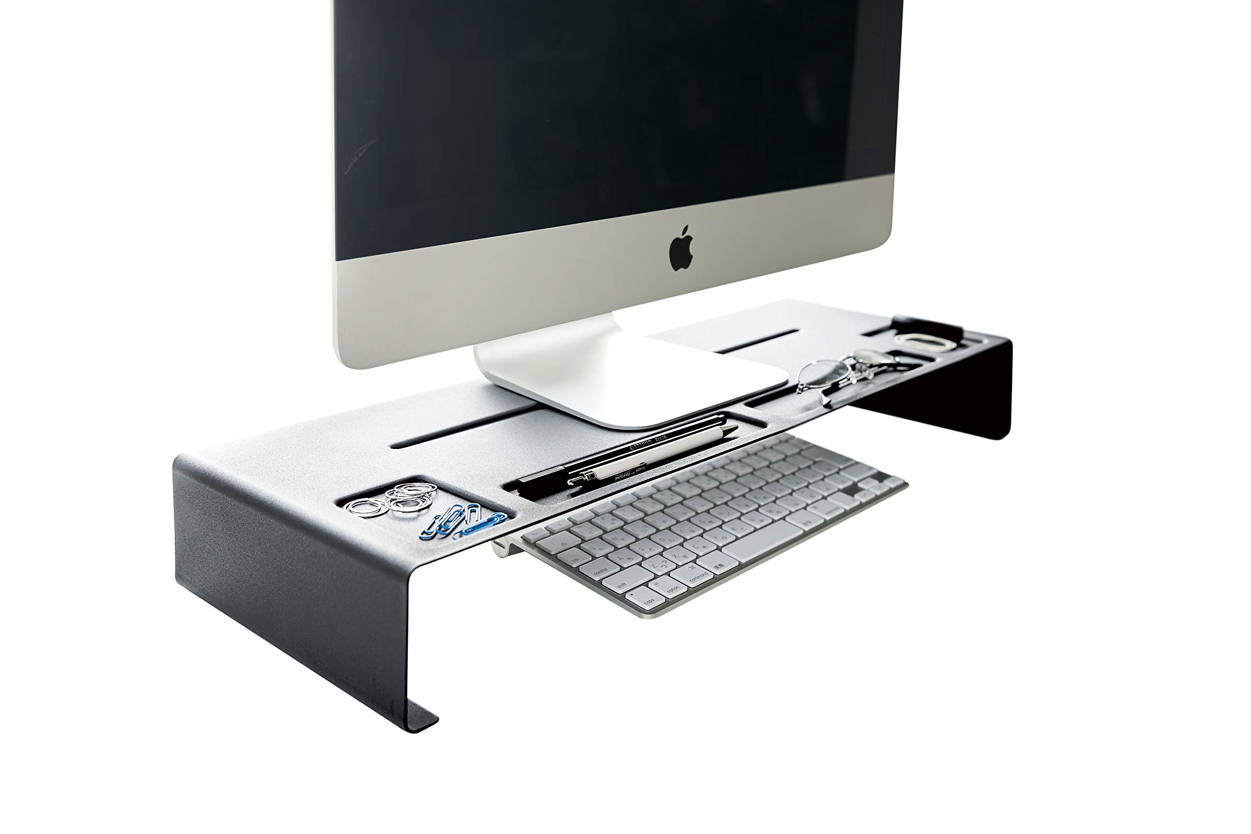 YAMAZAKI Alloy Steel Monitor Stand - Black, Standard Size for Home & Office Workspace Organization