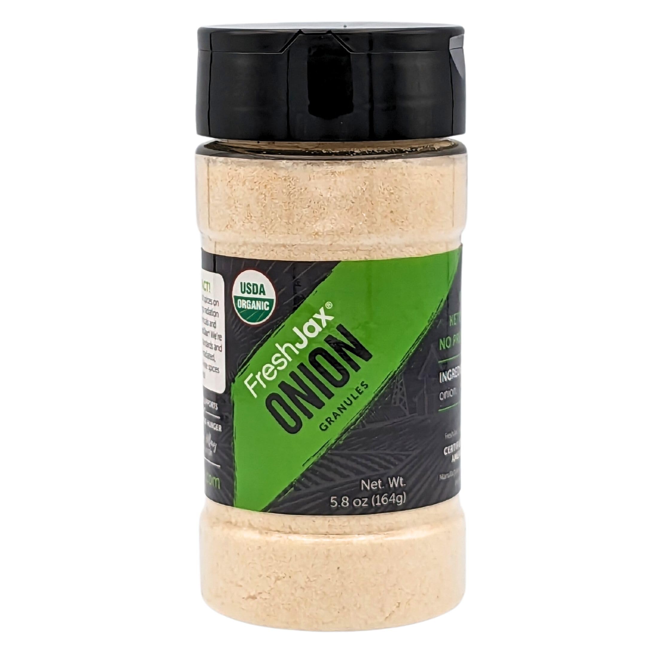FreshJax Organic Onion Granules (5.8 oz Large Bottle) - Certified Organic, Non-GMO, Gluten-Free, Keto & Paleo Friendly, No Preservatives - Handcrafted in Florida | Perfect for Seasoning, Cooking & Meal Prep