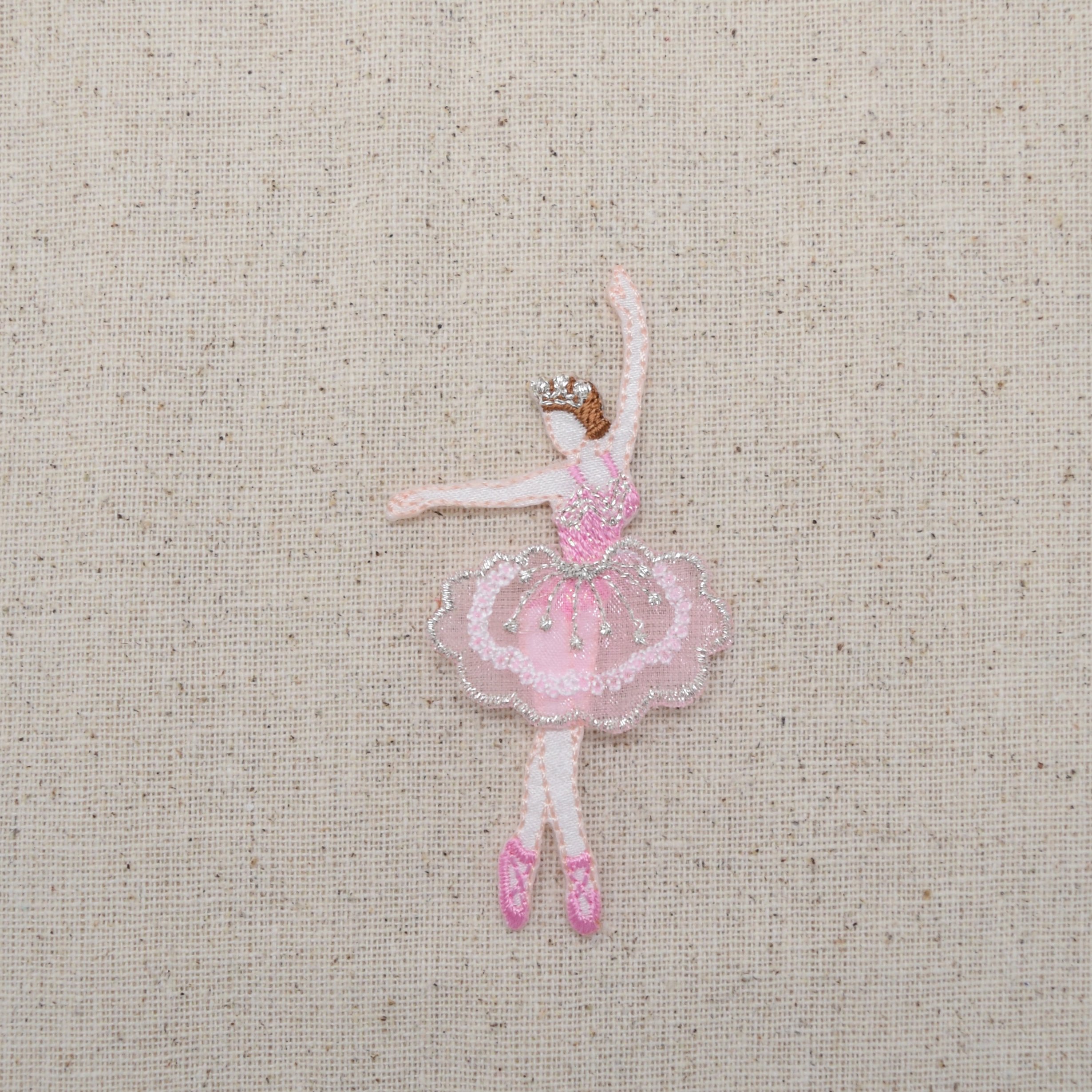 Pink Ballerina Dress & Crown Embroidered Iron-On Patch for Ballet Costumes, Dance Outfits, DIY Crafts, and Sewing Projects