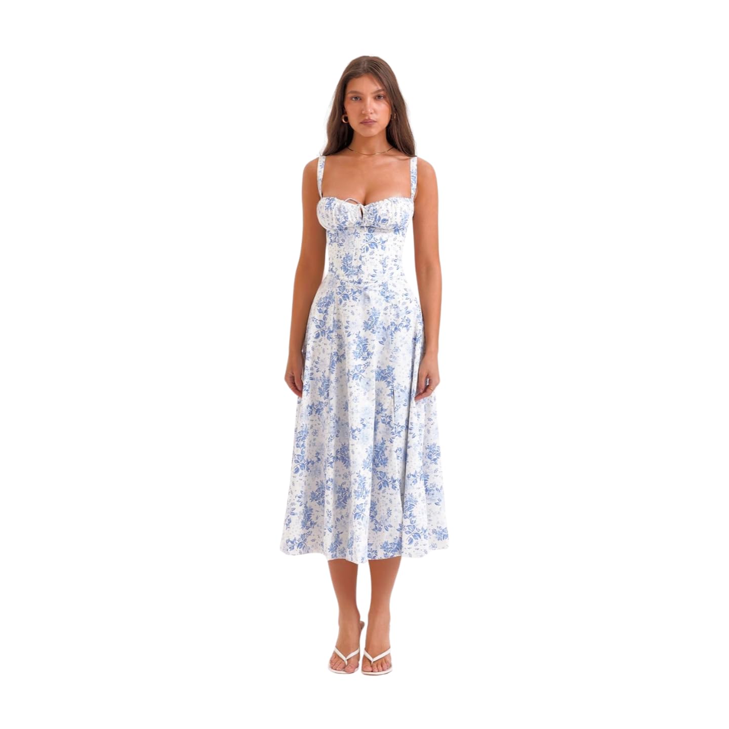 Women's Floral Print Sleeveless Midi Dress - Summer Casual Sundress in Midnight Blue | Perfect for Beach Vacations, Garden Parties & Date Nights