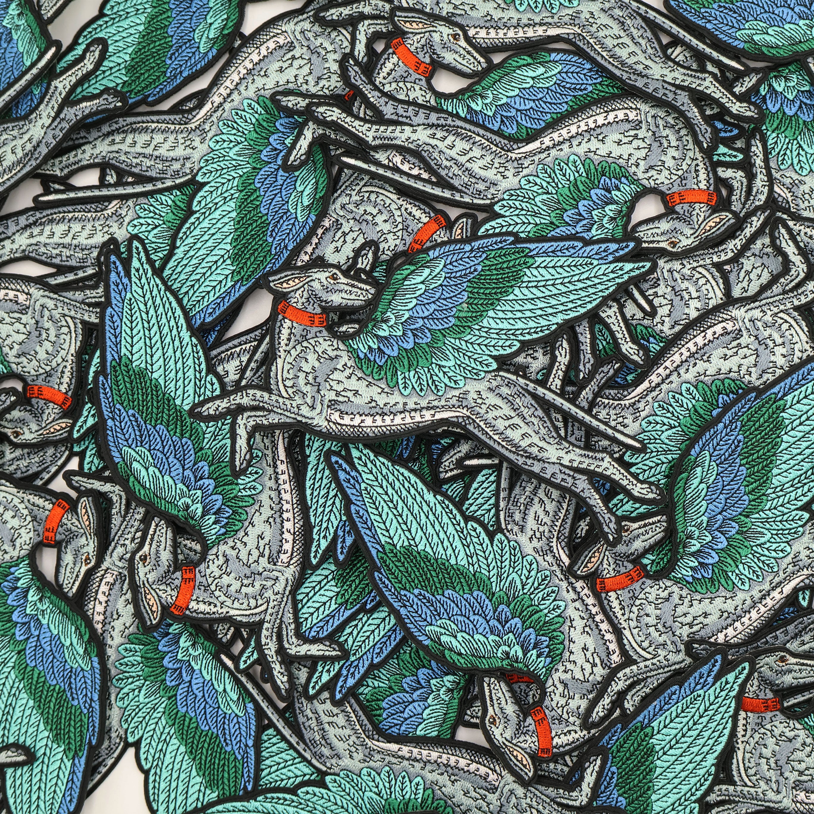 House of Hawks Teal Flying Hound Embroidered Fabric Patch - Iron-On or Sew-On Applique for Jackets, Bags & DIY Crafts