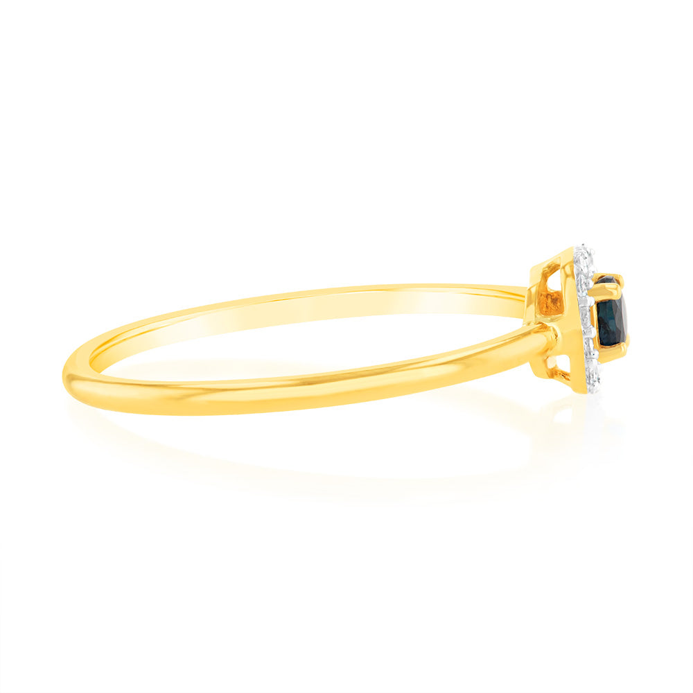 9ct Yellow Gold 3.0mm Sapphire Ring with 14 Diamonds | Elegant Birthstone Jewelry for Women | Perfect for Engagement, Anniversary & Special Occasions