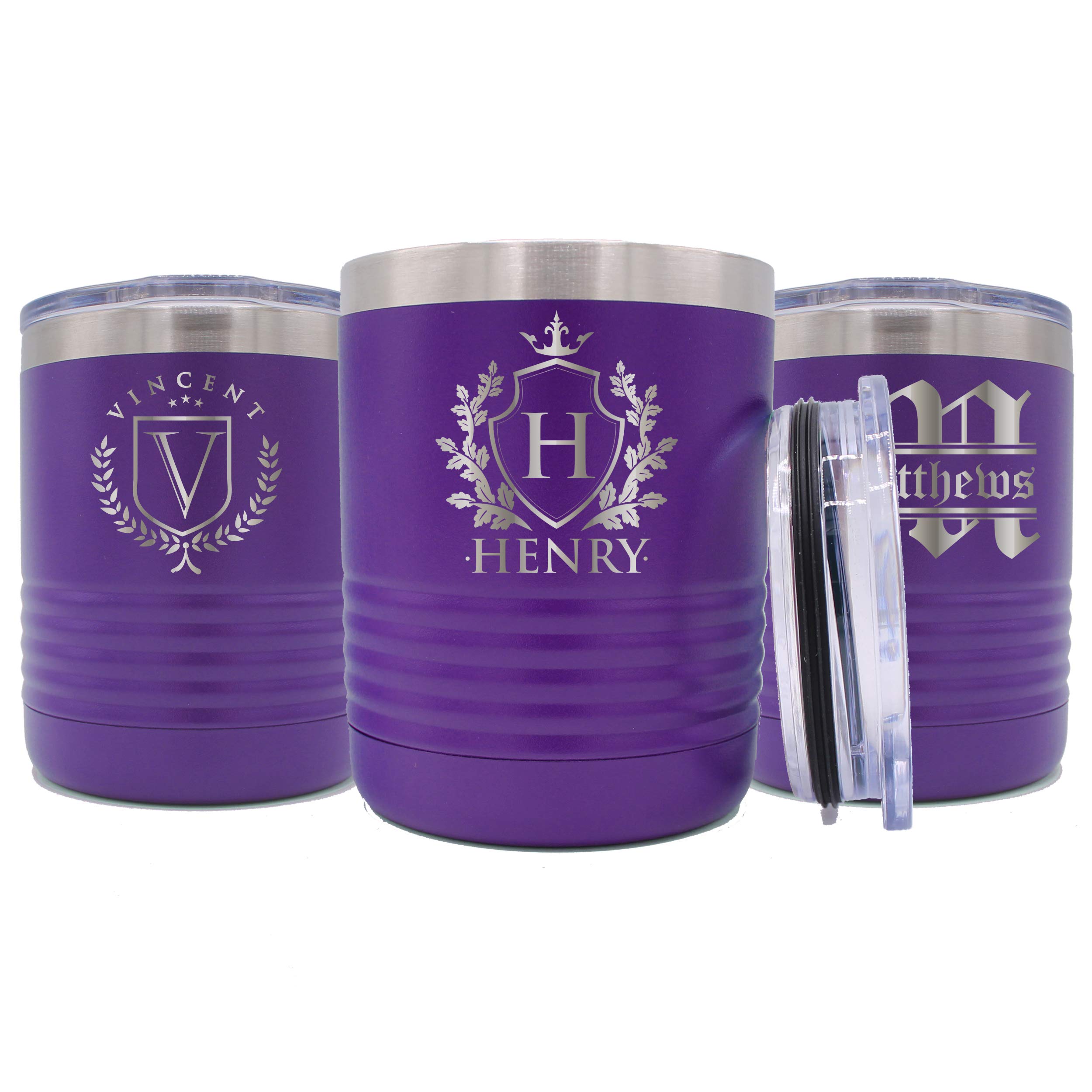 Personalized 10oz Stainless Steel Vacuum Insulated Tumbler Cup - Custom Name Lowball Glass with Powder Coated Purple Finish - Perfect for Coffee, Cocktails & Gifts