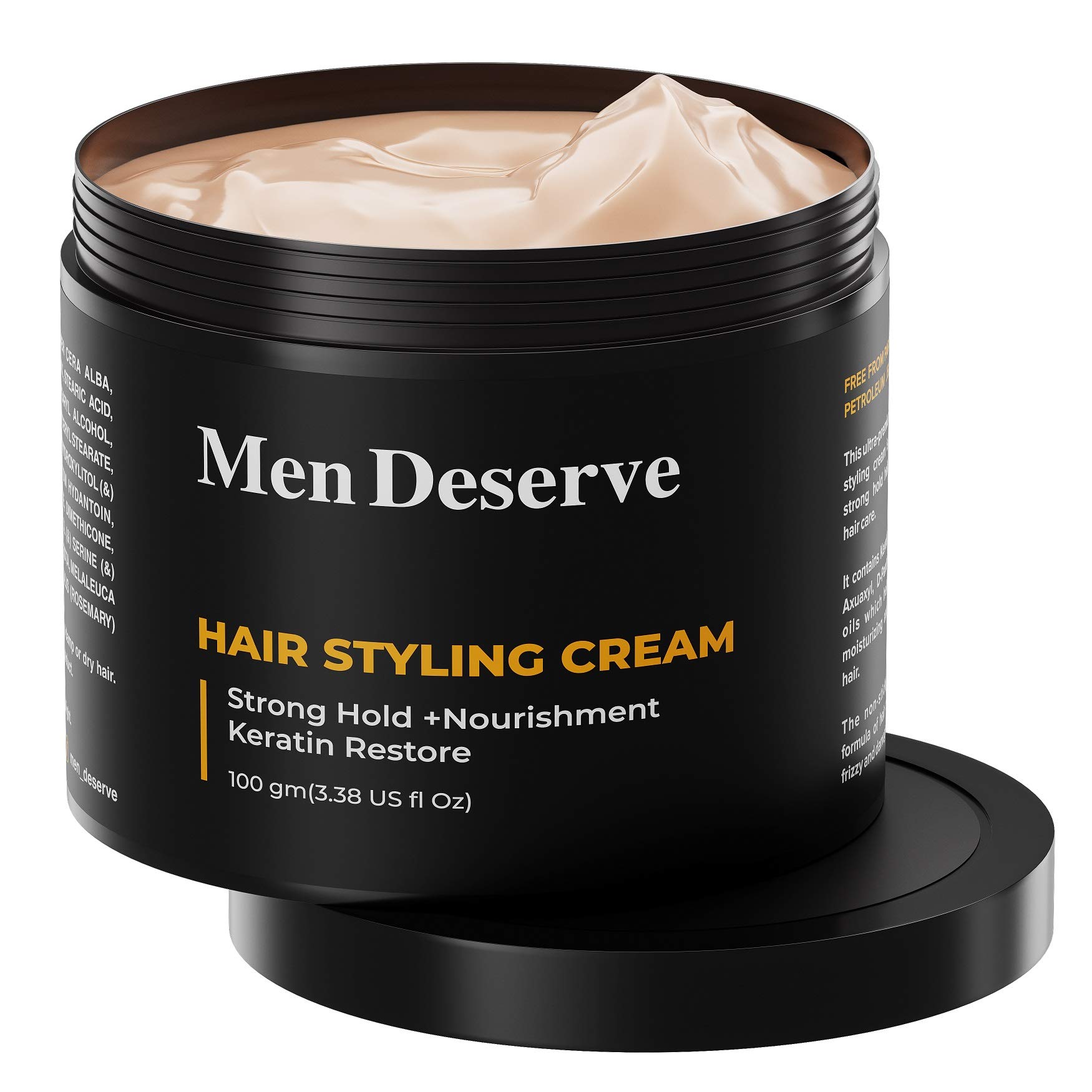 Premium Men's Hair Styling Cream - 100g | Strong Hold & Nourishing Formula | Paraben & Sulfate Free | Non-Greasy Coconut Oil & Keratin Hair Cream for Dry, Frizzy Hair | Perfect for Daily Styling, Work & Special Occasions