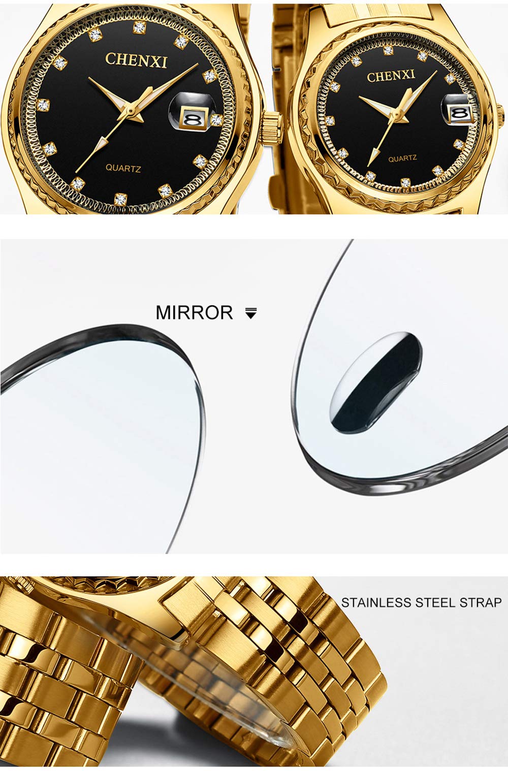 MASTOP Luxury Couple Watches for Men and Women - Gold Stainless Steel Dress Wristwatch with Quartz Movement & Waterproof - Perfect for Anniversary Gifts, Weddings, and Formal Occasions