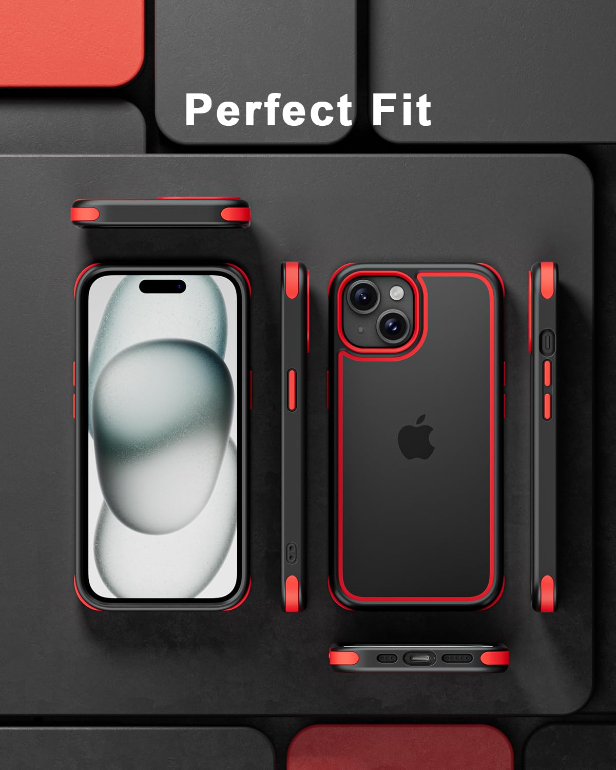 Premium Shockproof iPhone 15 Case - Crystal Clear Anti-Yellowing Hard PC Back & Soft Silicone TPU Bumper (Black/Red) - Drop Protection & Scratch Resistance for Everyday Use, Travel & Outdoor Activities