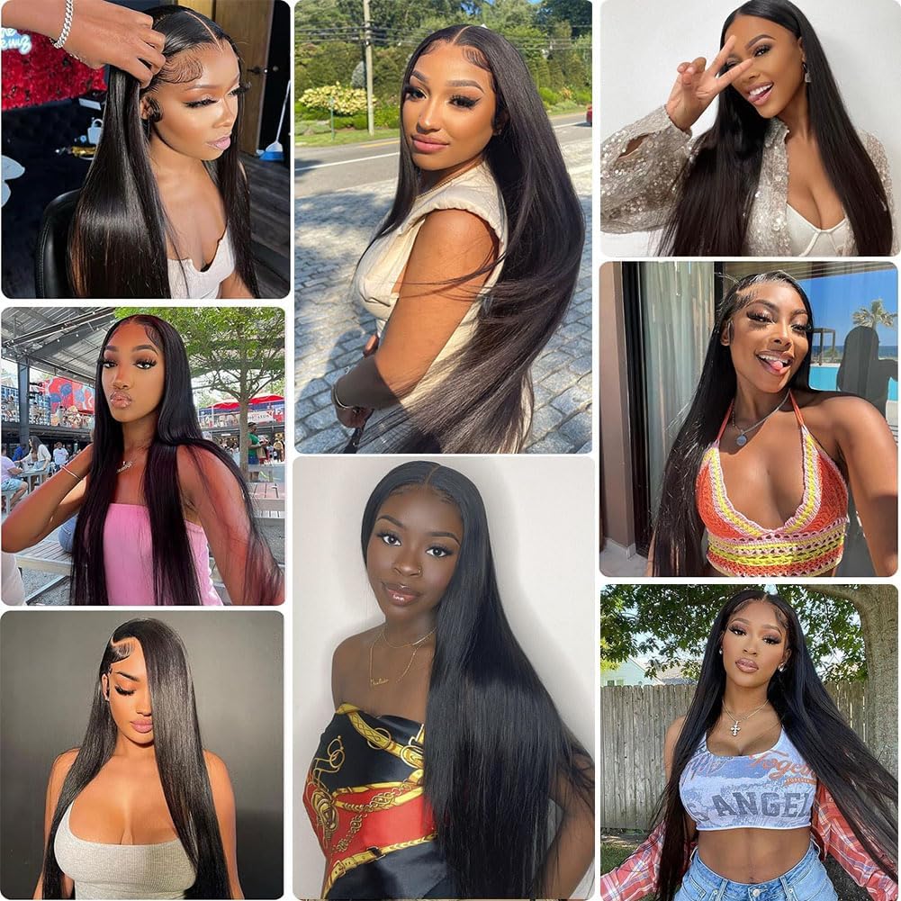 13x6 200% Density HD Lace Front Wigs Human Hair - Pre Plucked 28 Inch Straight Human Hair Lace Front Wigs for Black Women with Natural Hairline | Perfect for Daily Wear, Special Occasions & Protective Styling