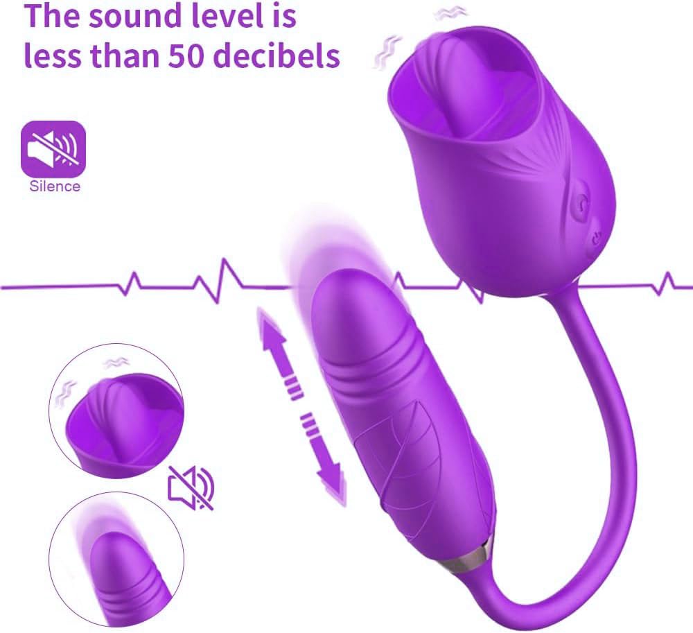 3 in 1 Rose Toy for Adults - Purple Vibrating, Thrusting & Tongue Licking Pleasure Device with Easy Operation | YR3+6 * 7 | Perfect for Couples Play, Solo Exploration & Sensual Massage