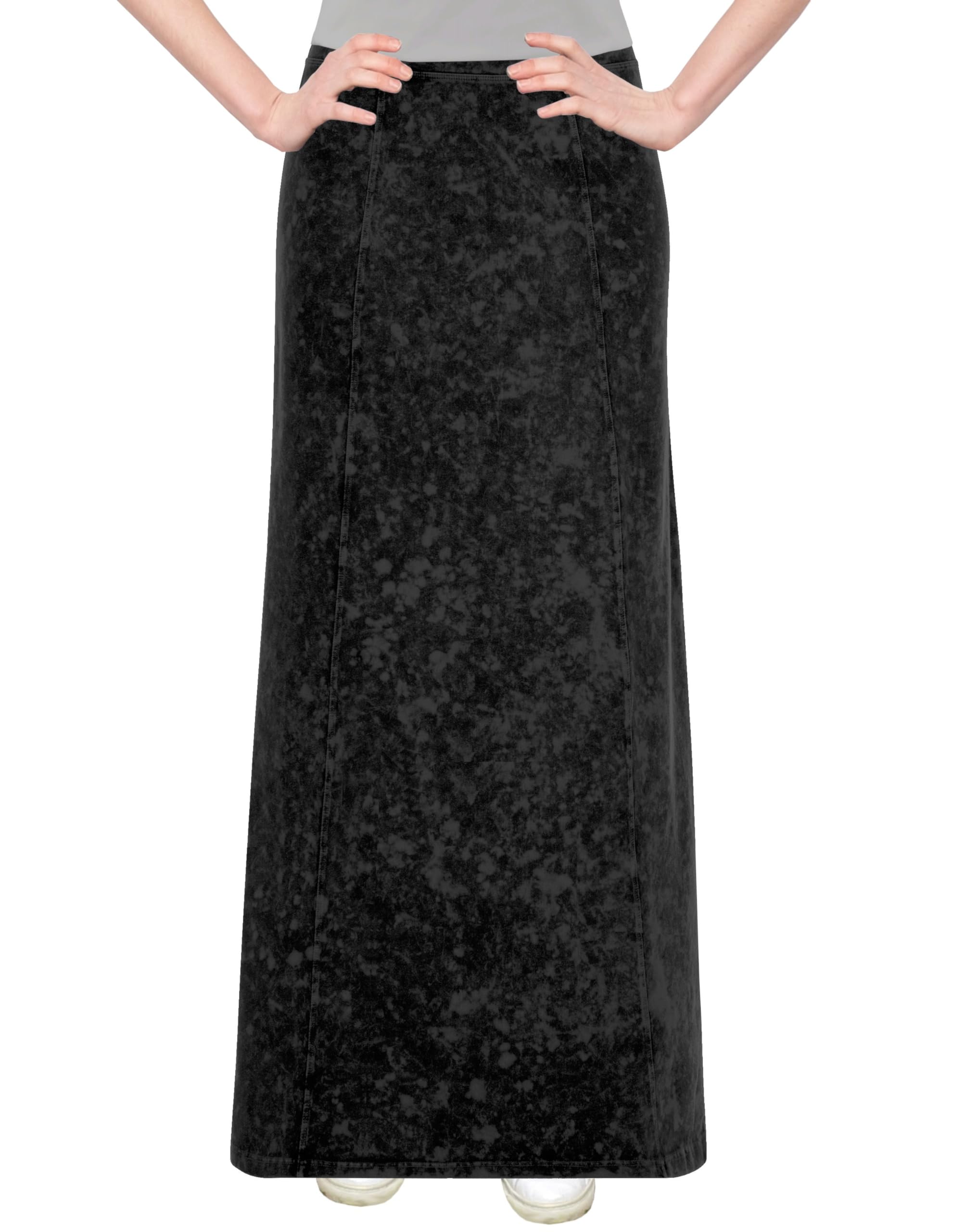 Baby'O Women's Stretch Knit Acid Wash Panel Maxi A-Line Skirt - Comfortable Flowy Midi Skirt for Casual Outings, Beach Vacations & Summer Fashion