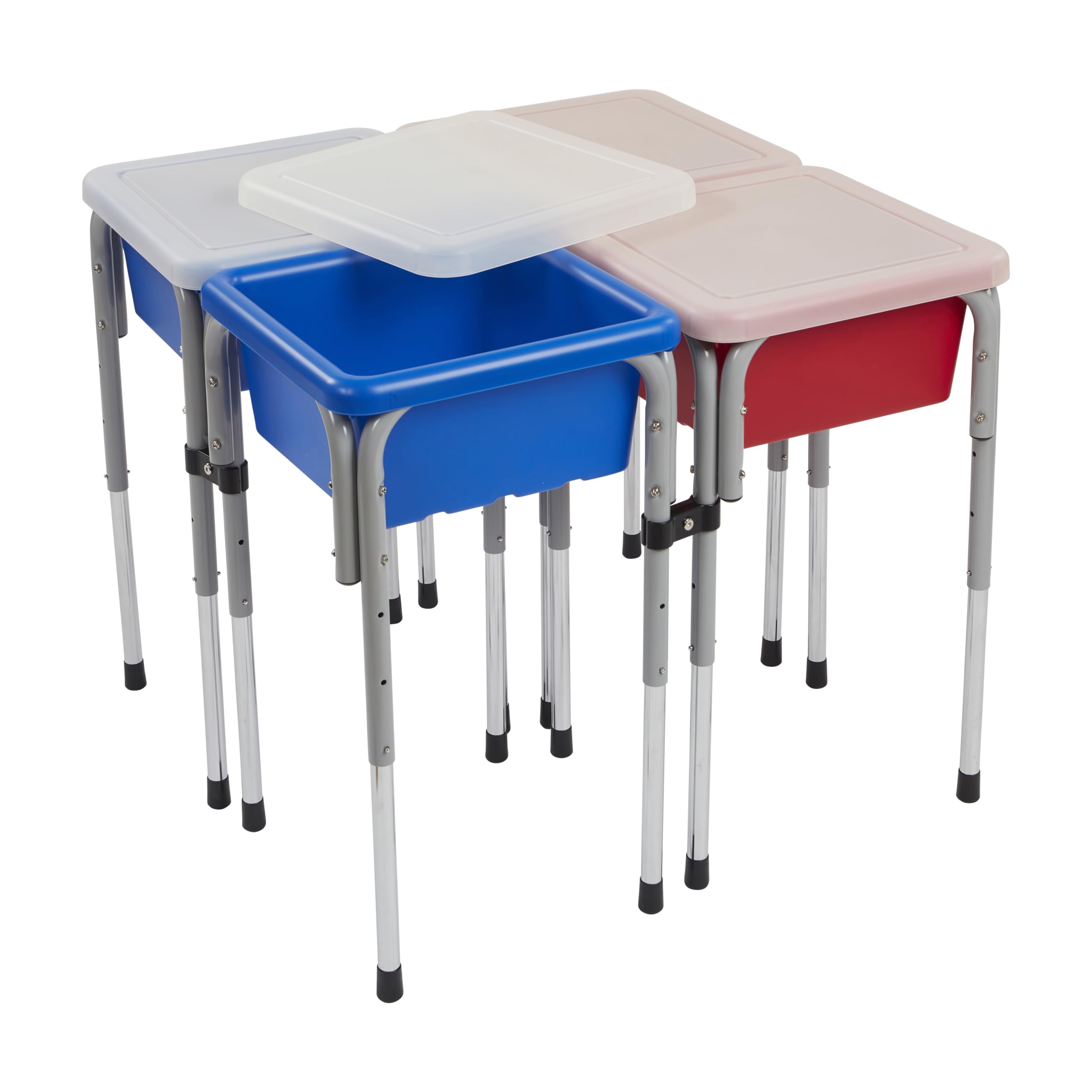 ECR4Kids 4-Station Adjustable Sand and Water Play Table with Sensory Bins - Blue & Red for Toddlers | Outdoor & Indoor Sensory Play Activity Center for Preschool, Daycare & Home Learning