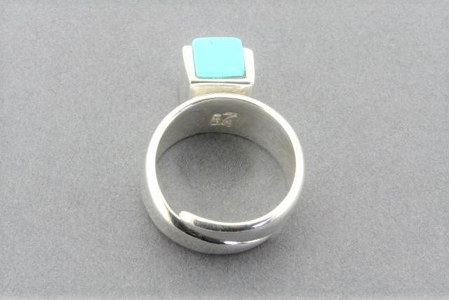 Adjustable Silver Block Ring with Turquoise Stone - Stylish Boho Jewelry for Women - Perfect for Everyday Wear, Parties & Gifts