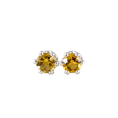 3mm Tiny Golden Citrine Sterling Silver Stud Earrings - November Birthstone Jewelry for Women, Perfect Gift for Birthday, Anniversary & Everyday Wear