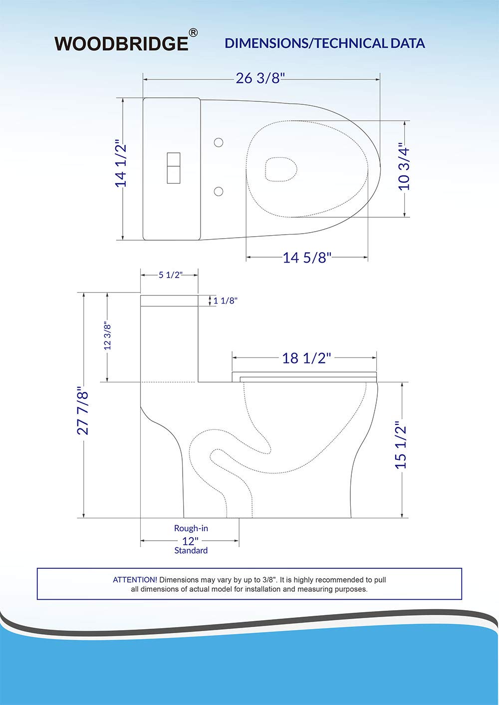 WOODBRIDGE Modern Elongated One-Piece Toilet with Dual Flush 1.0/1.6 GPF, Soft-Close Seat, 1000g MaP Flushing Score - White (Model T-0032) | Perfect for Small Bathrooms & Water-Efficient Homes