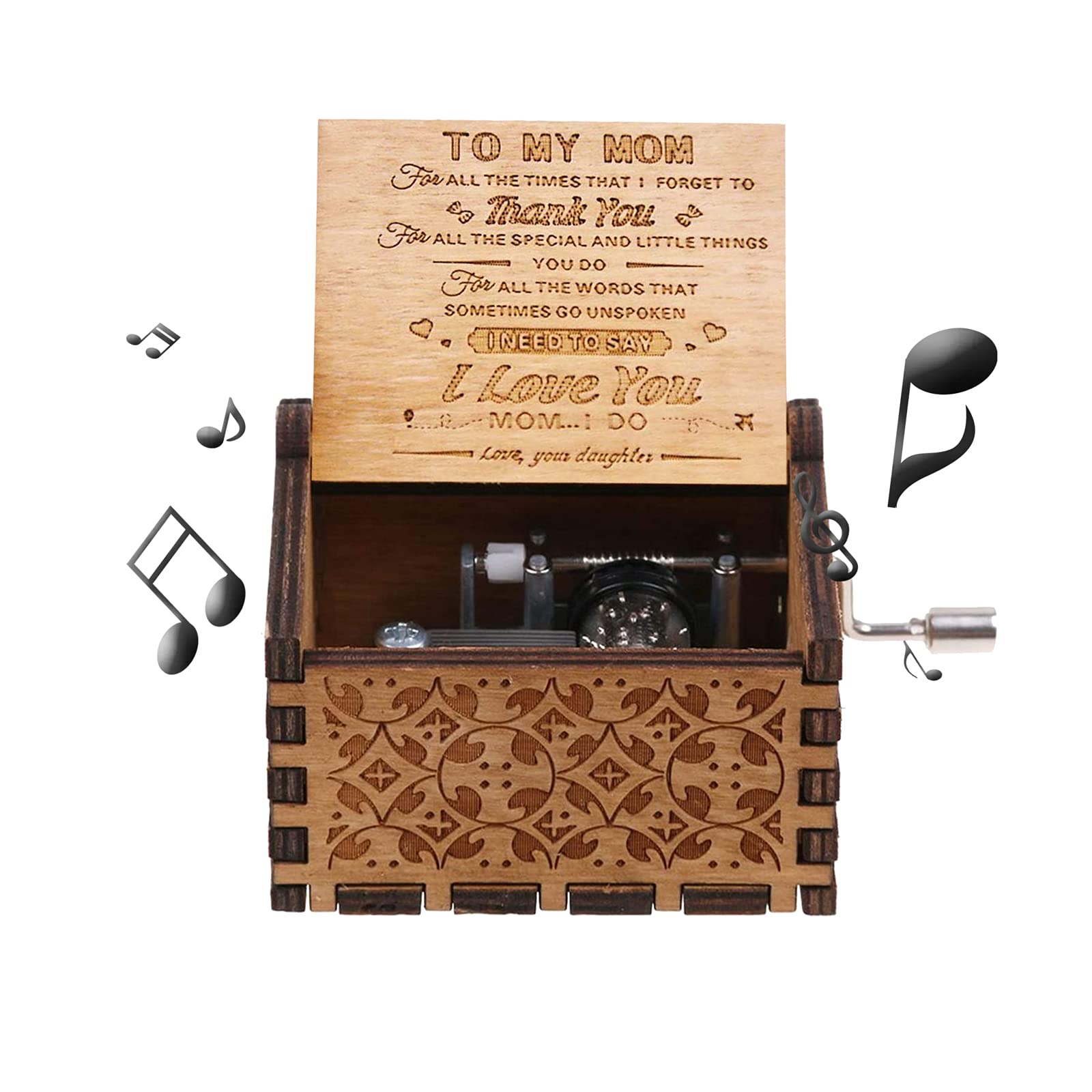 You Are My Sunshine Vintage Wooden Music Box - Hand Cranked Laser Engraved Gift for Mom from Daughter - Perfect for Mother's Day, Birthday & Christmas - Home Decor & Keepsake Present