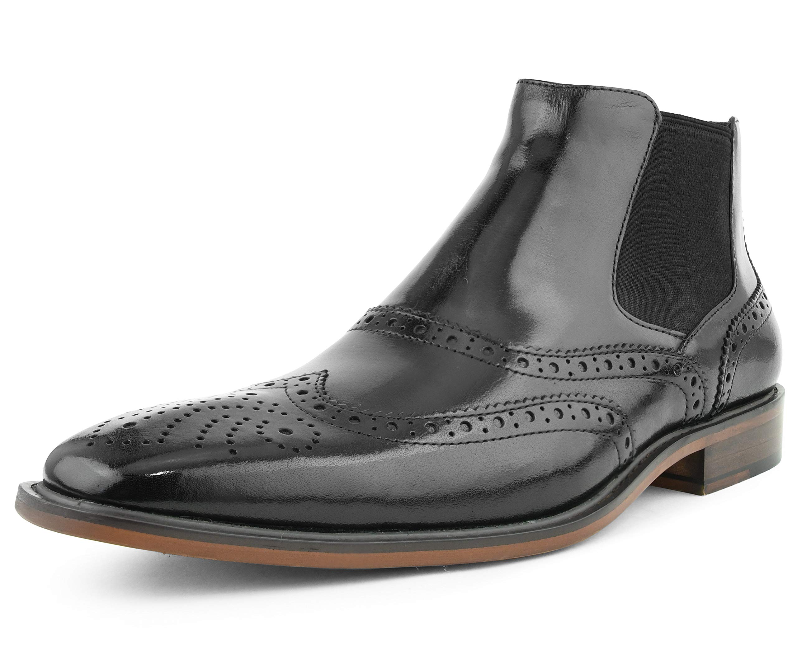 Asher Green AG2632 Men's Vintage Leather Dress Boots - Genuine Leather Wingtip Chelsea Boots for Formal Wear & Office | Stylish Perforated Design, Double Gore Comfort | Perfect for Business, Weddings & Special Occasions
