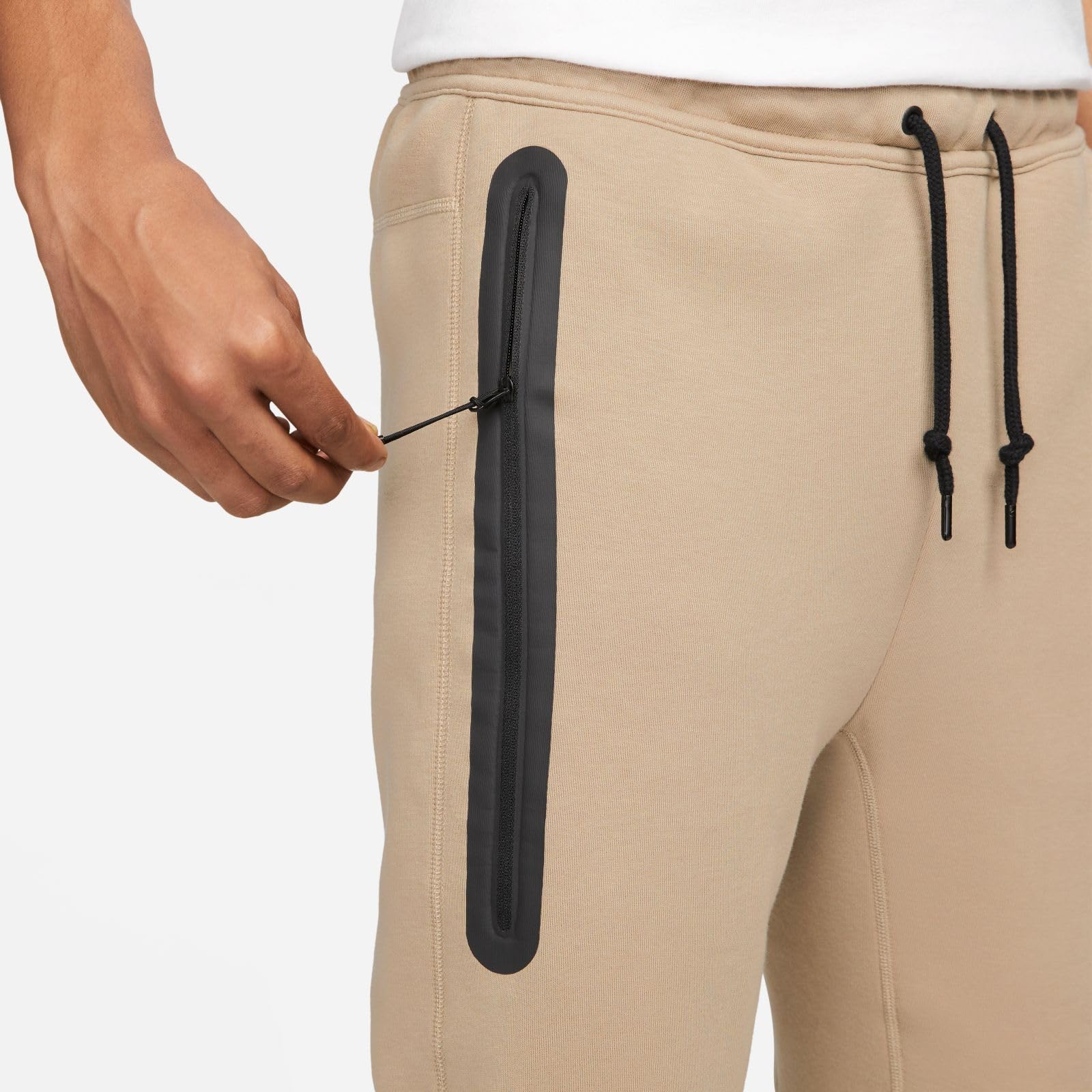 Nike Tech Fleece Jogger Pants for Men - Lightweight Fleece Sweatpants, Size Large, Khaki/Black - Perfect for Running, Gym & Casual Wear