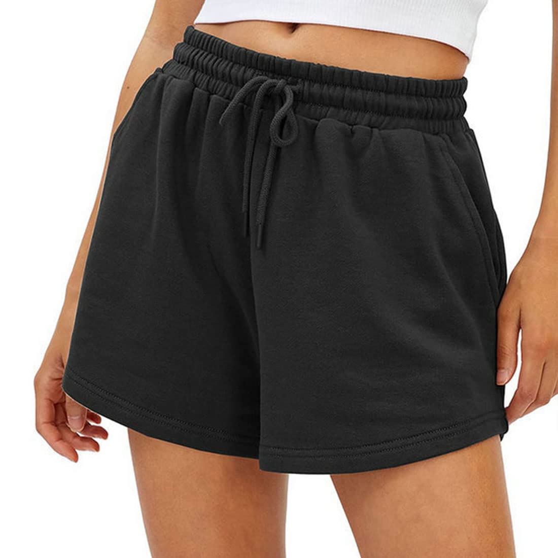 ASHER FASHION Women's Summer Athletic Shorts - High Waist Elastic Drawstring Running Shorts with Pockets - Comfortable Workout & Yoga Shorts for Gym, Jogging, and Casual Wear