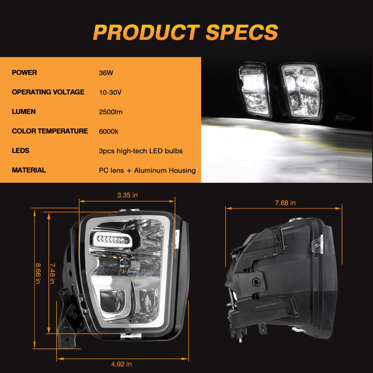 Auxbeam DOT Approved LED Fog Lights for Dodge Ram 1500 (2013-2018) - Bright Bumper Driving Lamps, Chrome Housing - Perfect for Night Driving & Off-Road Adventures