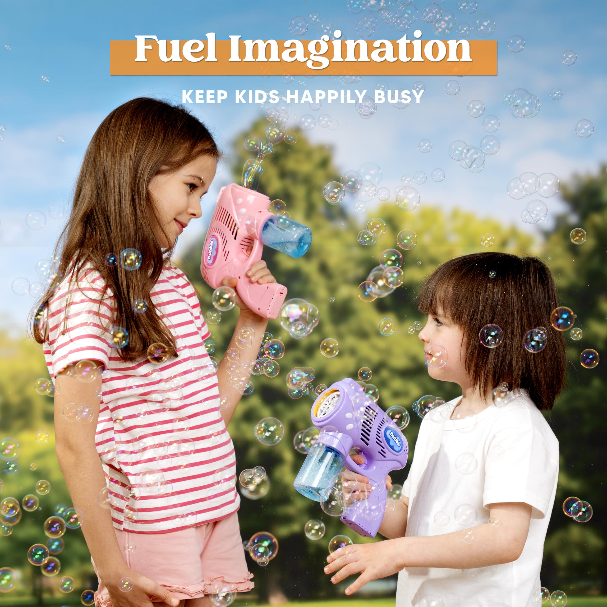 JOYIN Bubble Guns for Kids - 2 Pack with Refill Solution for Outdoor & Party Fun