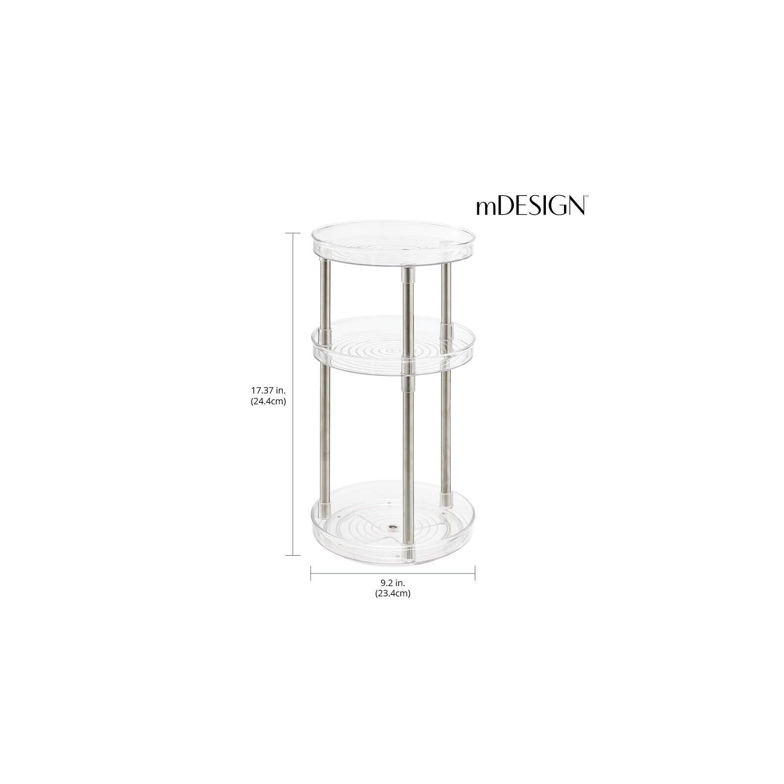 mDesign 3-Tier Spinning Lazy Susan Makeup Organizer - 360° Rotating Cosmetic Storage Tower for Bathroom Vanity, Countertop & Dressing Table | Clear Acrylic Beauty Organizer | Perfect for Makeup Brushes, Nail Polish & Skincare Products