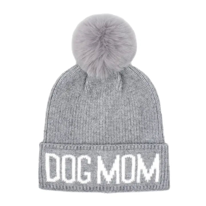 Dog Mom Pompom Knit Beanie - Cute Winter Hat for Dog Lovers - Perfect for Cold Weather, Outdoor Activities & Pet Photoshoots