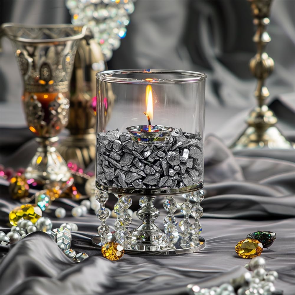 HappyFiller 3-7mm Decorative Pebbles - Mini Rocks for Candle Holders, Vase Fillers, Terrariums & Succulent Planters | Small Gravel Stones for Aquarium, Fishbowl & Soil Cover | Crushed Glass Silver 1.1 LB | Perfect for Home Decor, Wedding Centerpieces & DIY Crafts