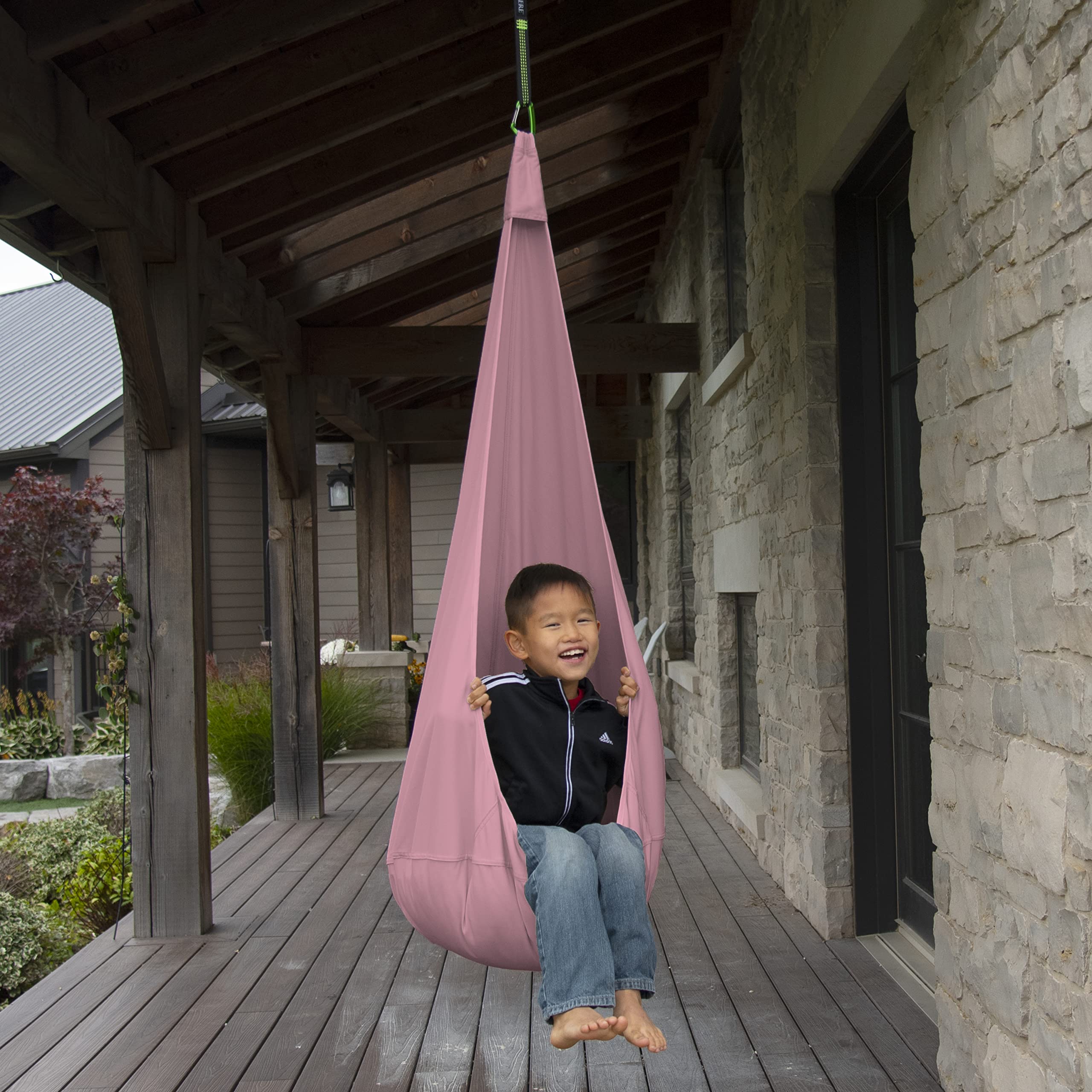 Vivere Kids Cacoon Saucer Chair - Durable Polyester Fabric with Anodized Aluminum Frame & Built-in Cushion - Easy Setup & Storage Hanging Pod for Children Ages 3-10 - Perfect for Reading Nooks, Playrooms & Backyard Relaxation (Bubblegum Pink)