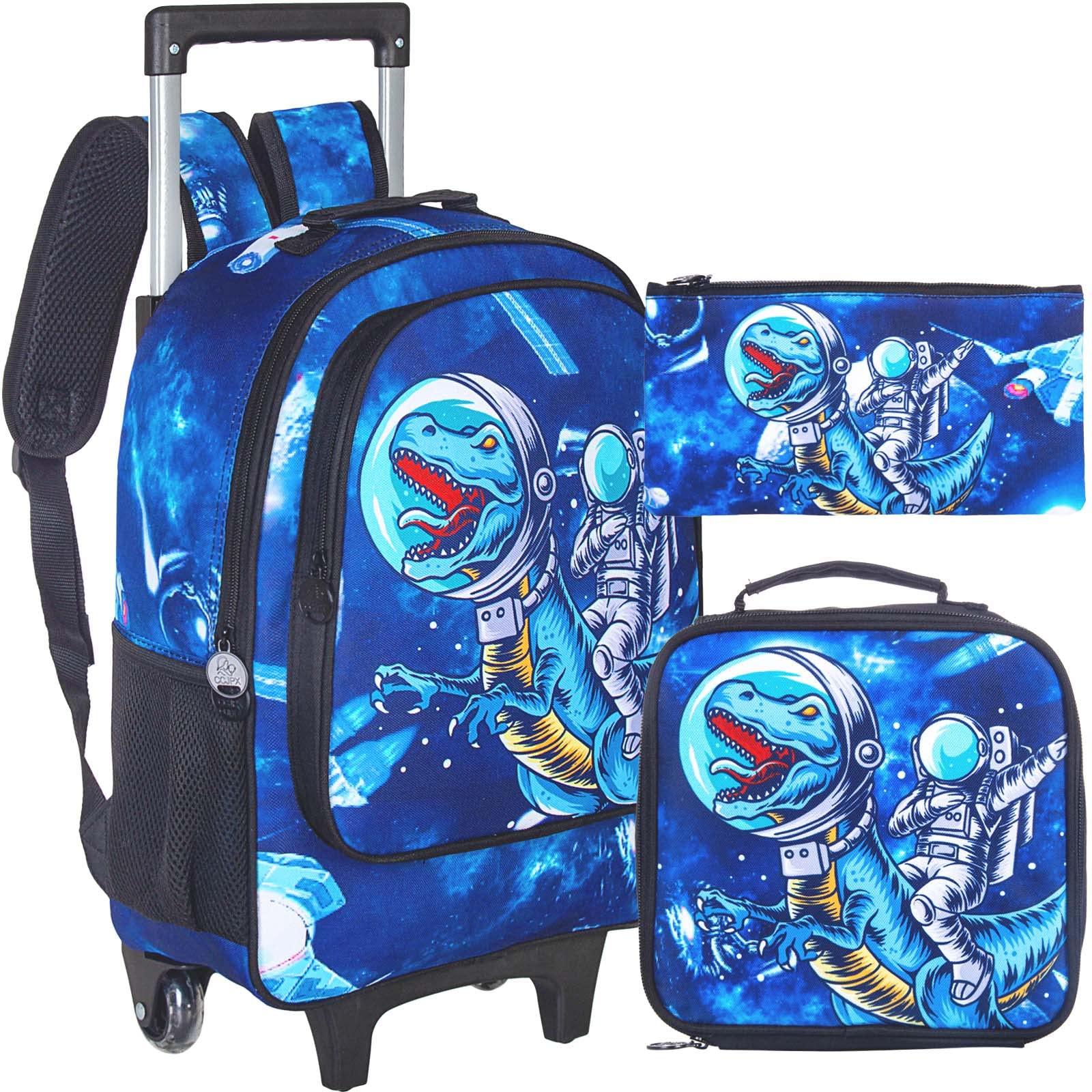 UFNDC 3PCS Rolling Backpack Set for Kids - Unicorn & Dinosaur Themed Wheeled School Backpacks for Boys and Girls - Perfect for School, Travel, and Daily Use