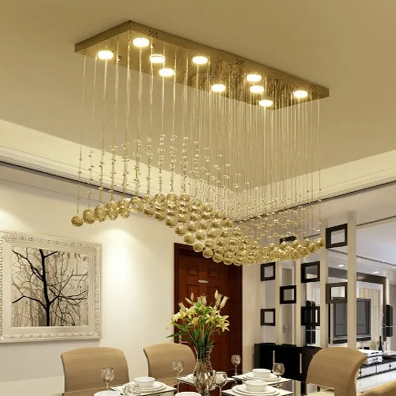 Elegant Raindrop Rectangular Crystal Chandelier - Modern Dining Room Lighting Fixture for Formal Dining, Wedding Venues & Luxury Home Decor