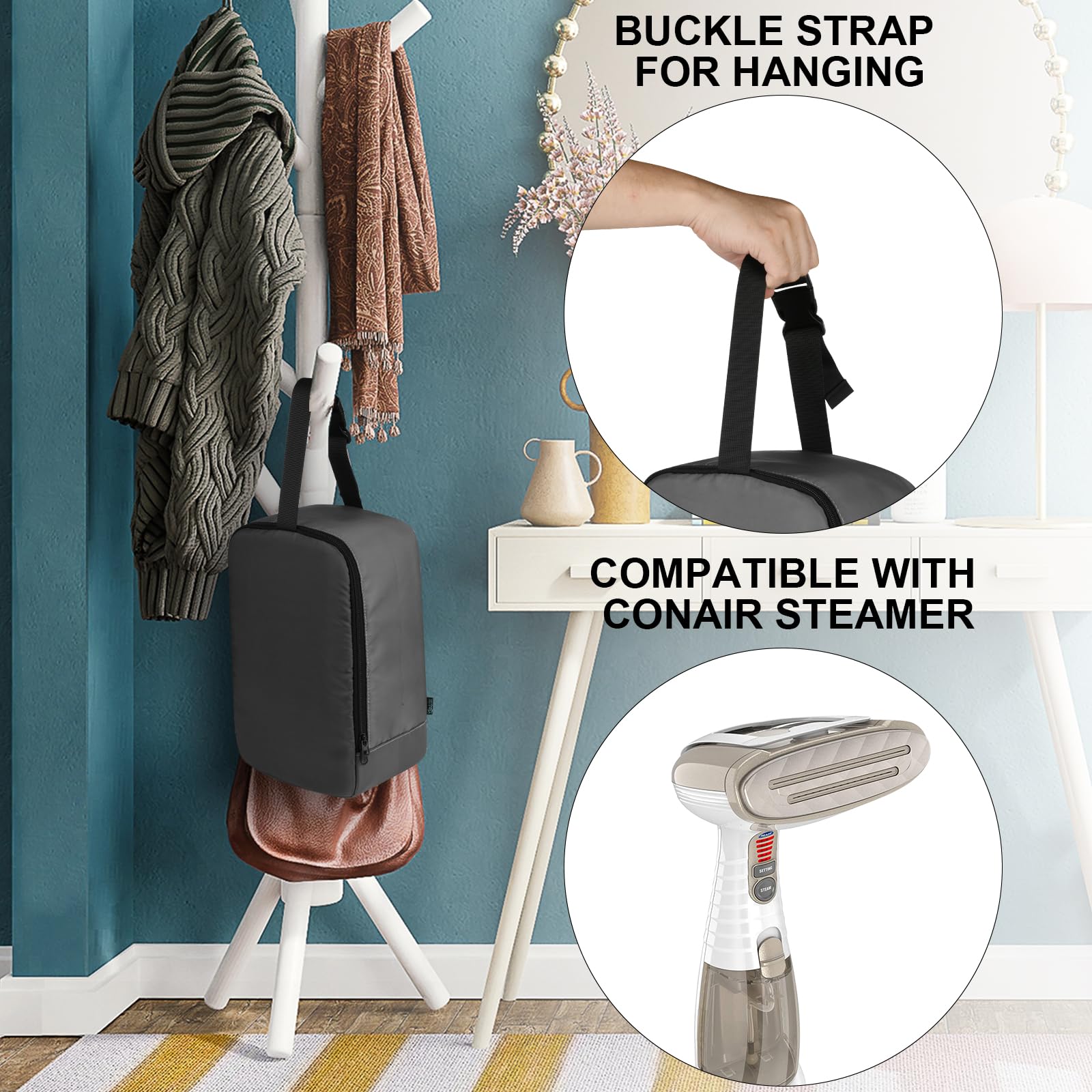 **Beautyflier Portable Steamer Storage Bag for Conair Clothes Steamer – Travel-Friendly Handheld Steamer Holder with Hanging Buckle Strap – Compact Iron Case Organizer (Grey) – Perfect for Travel, Home & Office Use**