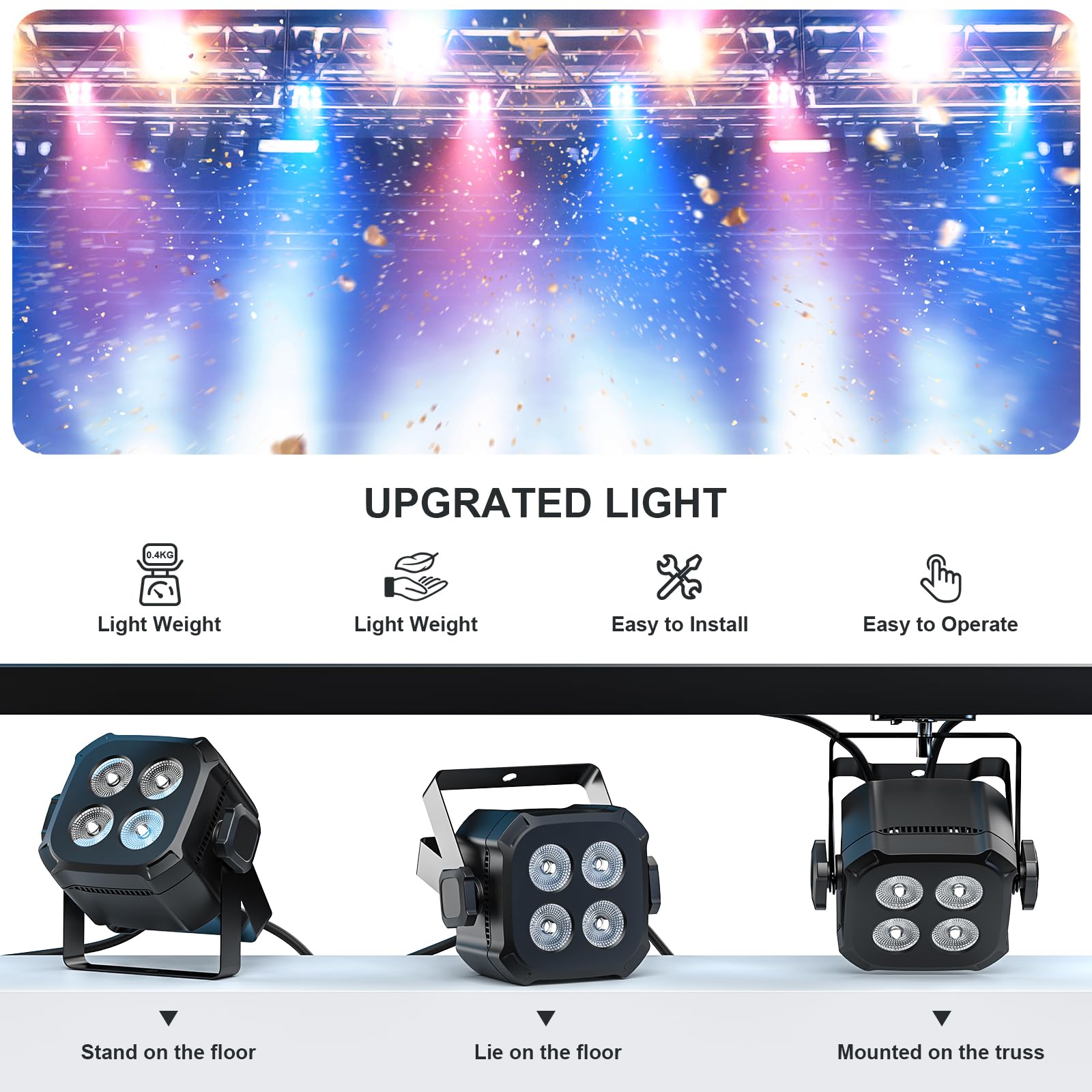 2 Pack Mini Stage Lights - 4x8W RGBW LED Par Lights with DMX512 & Sound Control | Lightweight 4-in-1 DMX Lighting for Home Parties, DJ Shows, Wedding Events & Stage Performances